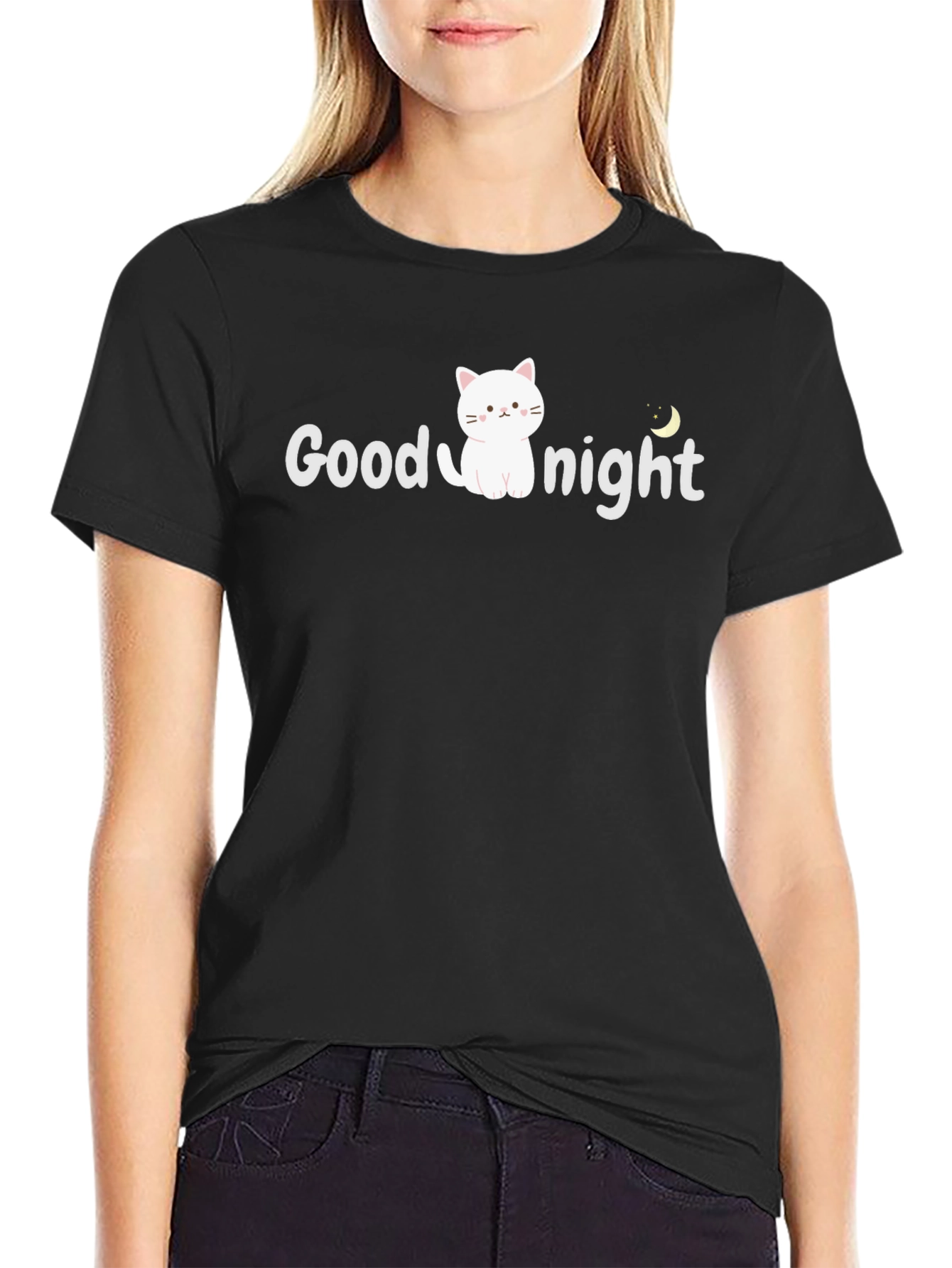 Good Night Cat Graphic T-Shirt - Soft Cotton Blend