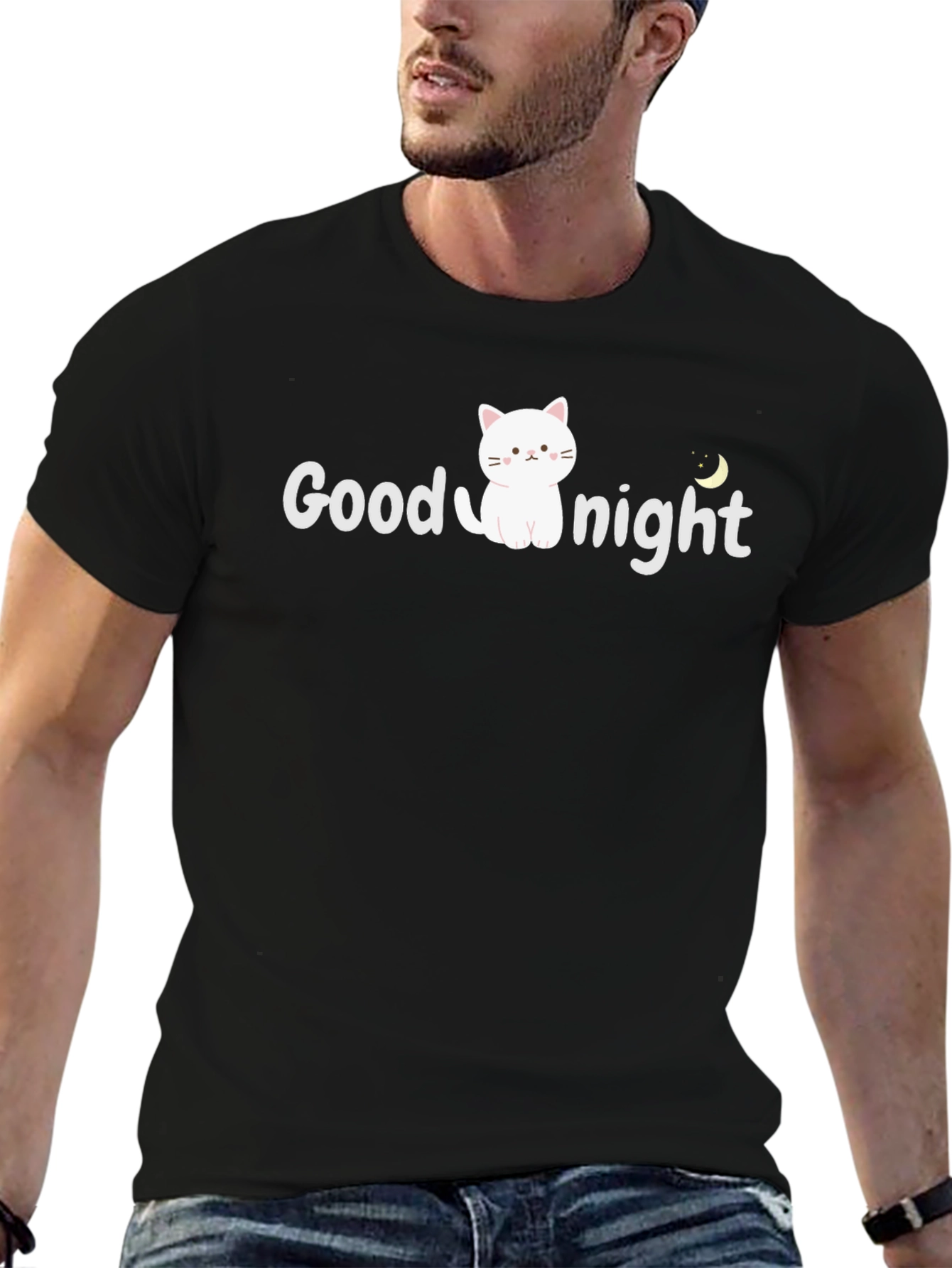 Good Night Cat Graphic T-Shirt - Soft Cotton Blend