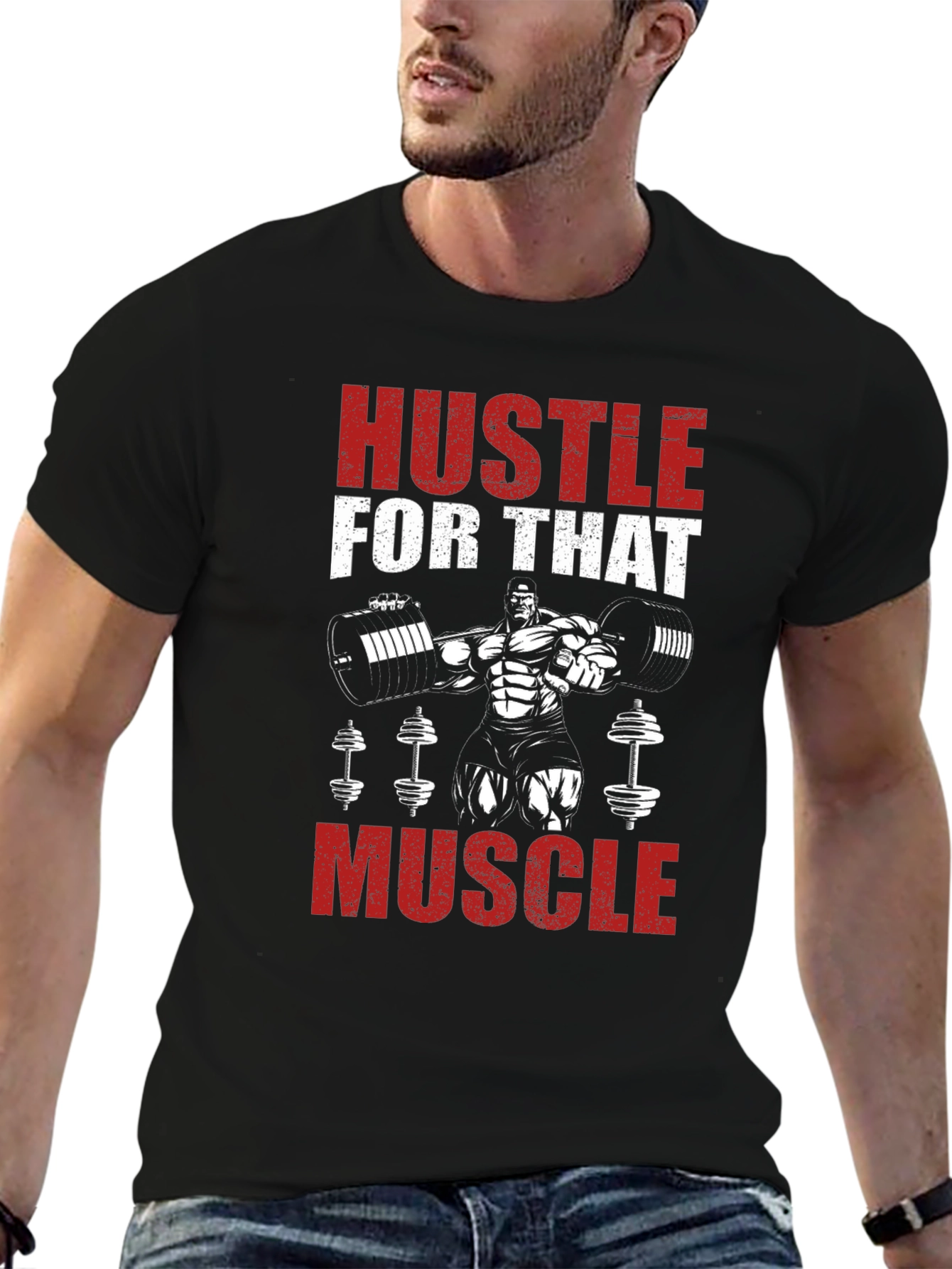 Hustle for That Muscle Black Graphic Tee