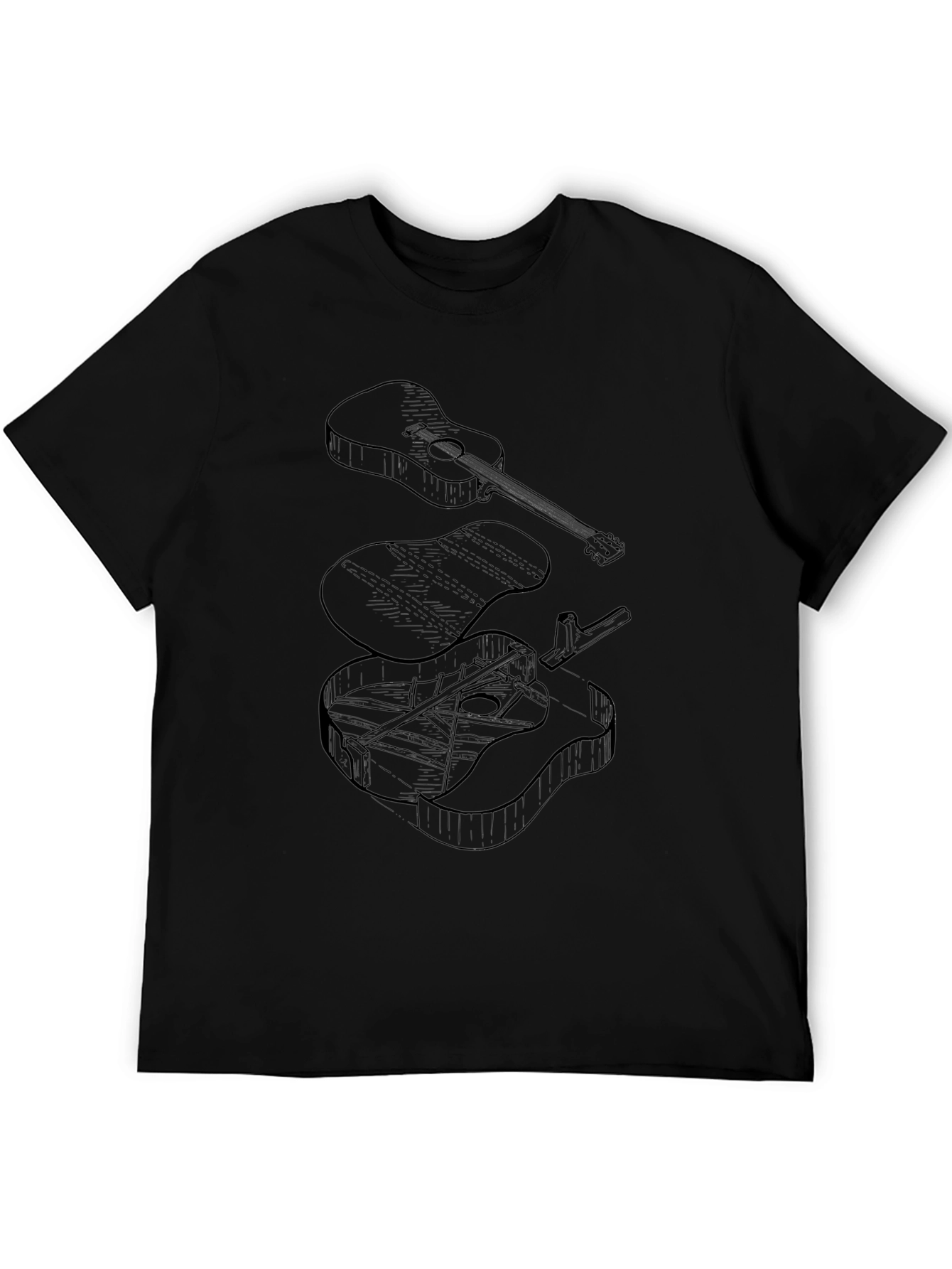 Exploded Guitar Diagram Black Graphic Tee
