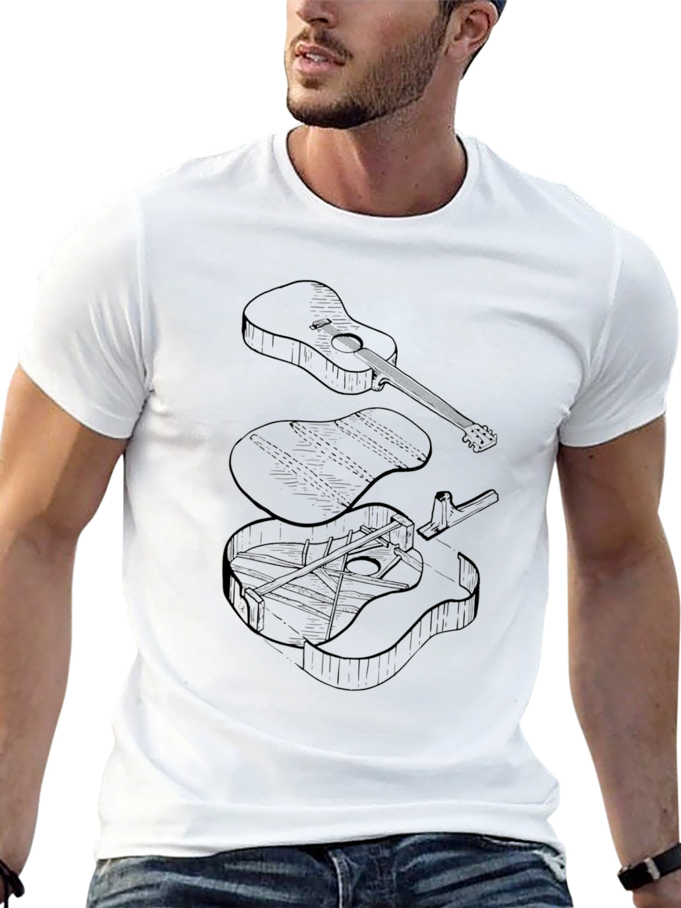 Exploded Guitar Diagram Black Graphic Tee