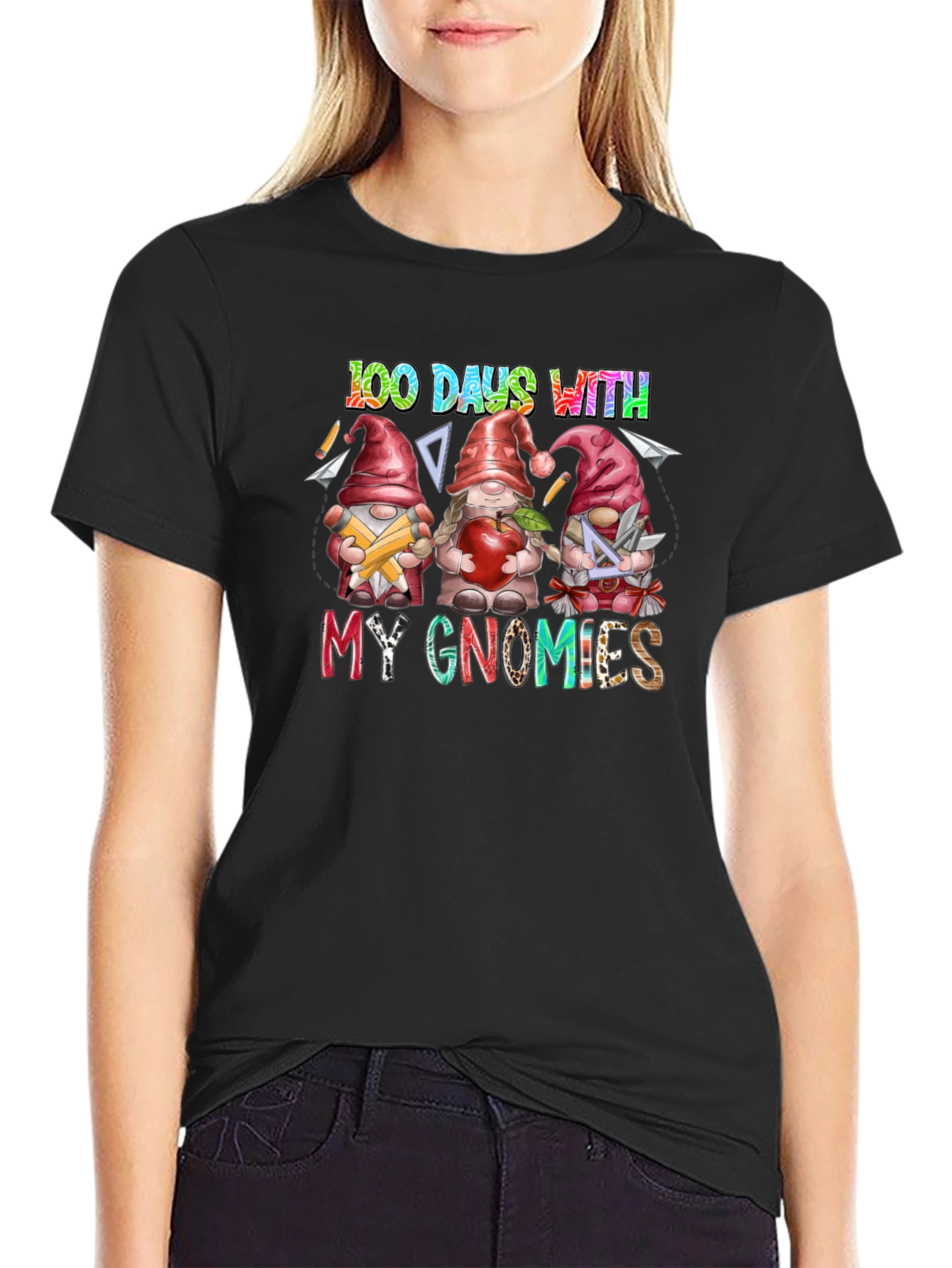 100 Days With My Gnomies Black T-Shirt