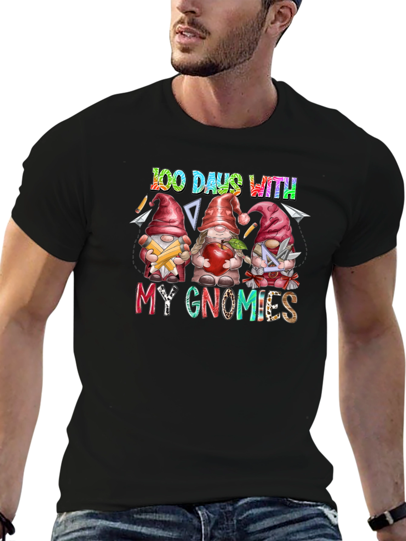 100 Days With My Gnomies Black T-Shirt