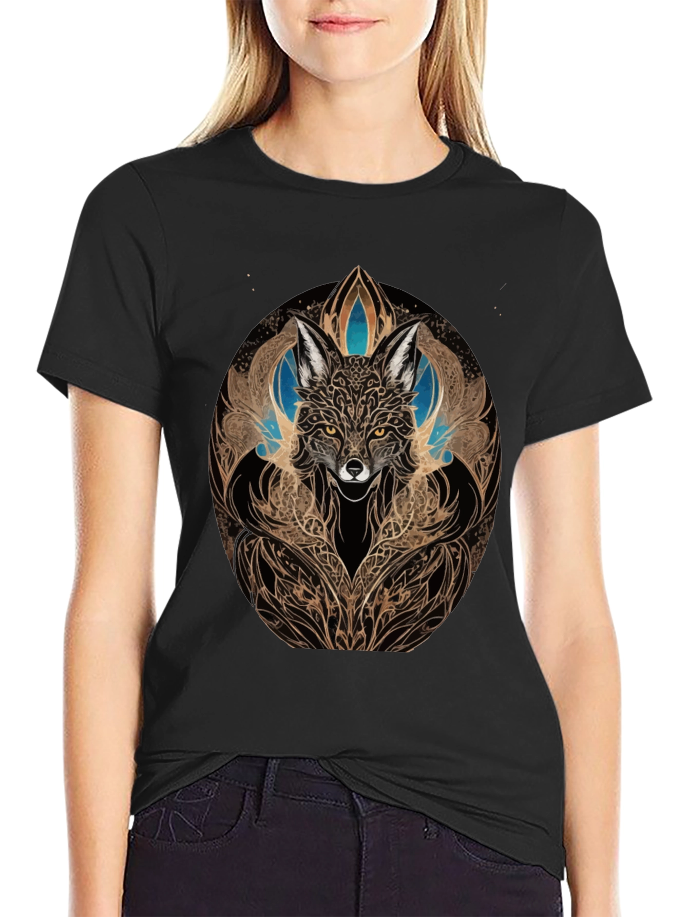 Mystic Fox Art Black T-Shirt - Unique Design