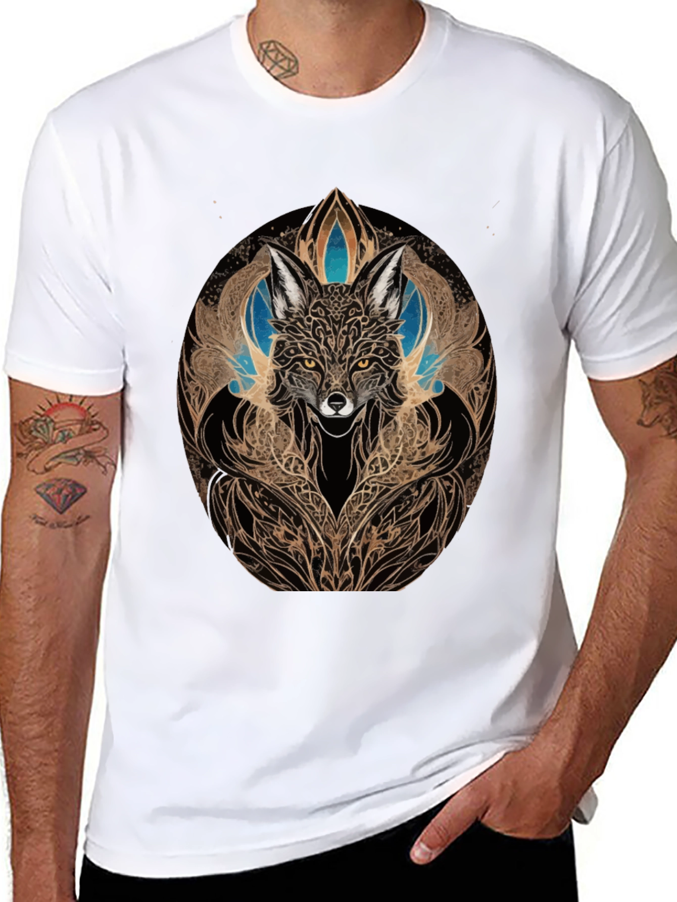 Mystic Fox Art Black T-Shirt - Unique Design
