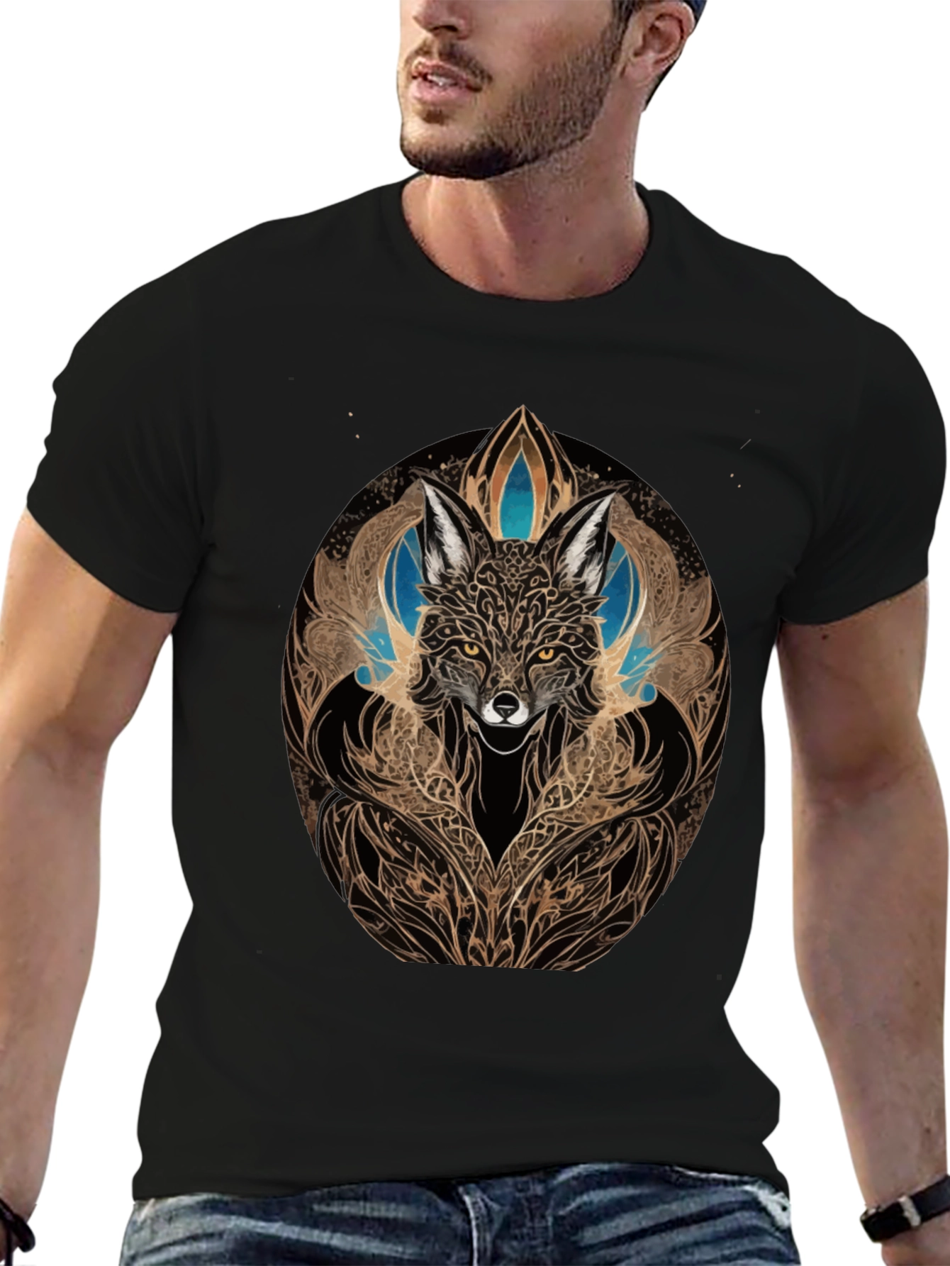 Mystic Fox Art Black T-Shirt - Unique Design