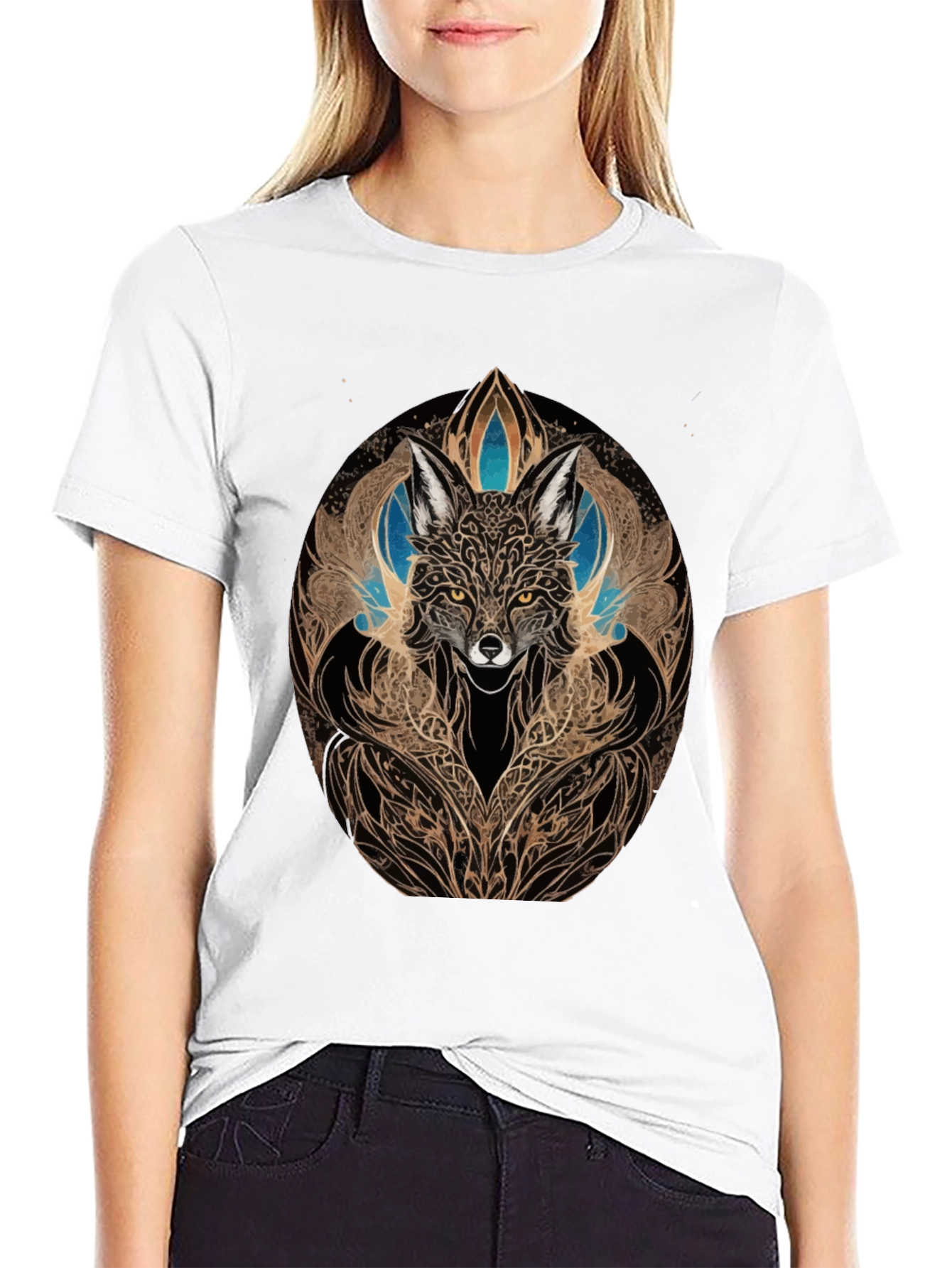 Mystic Fox Art Black T-Shirt - Unique Design