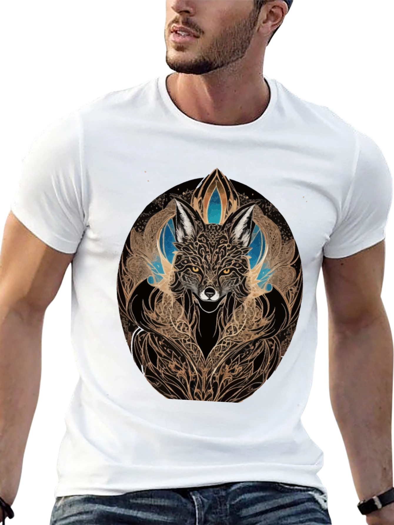 Mystic Fox Art Black T-Shirt - Unique Design