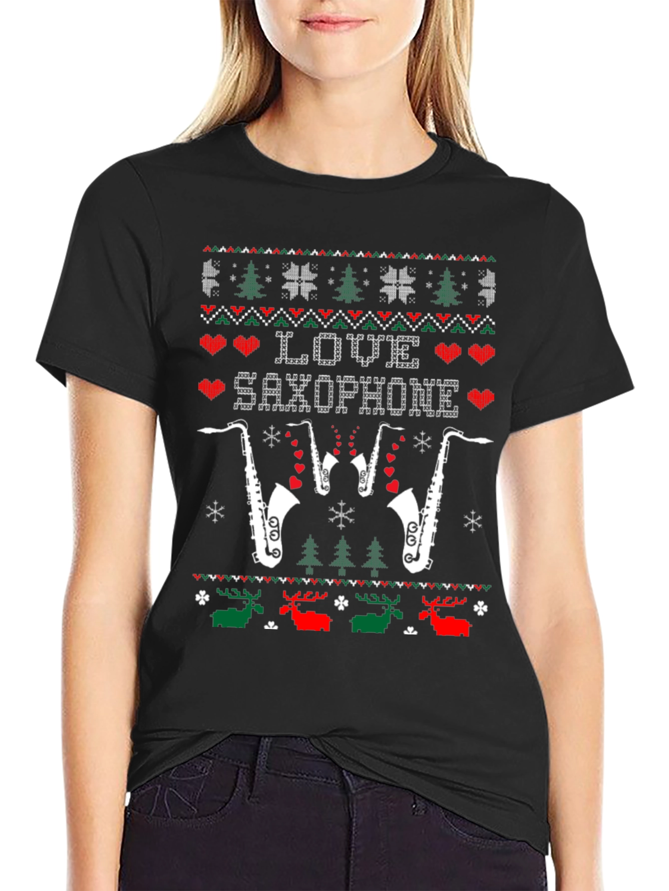 Love Saxophone Ugly Christmas Sweater T-Shirt