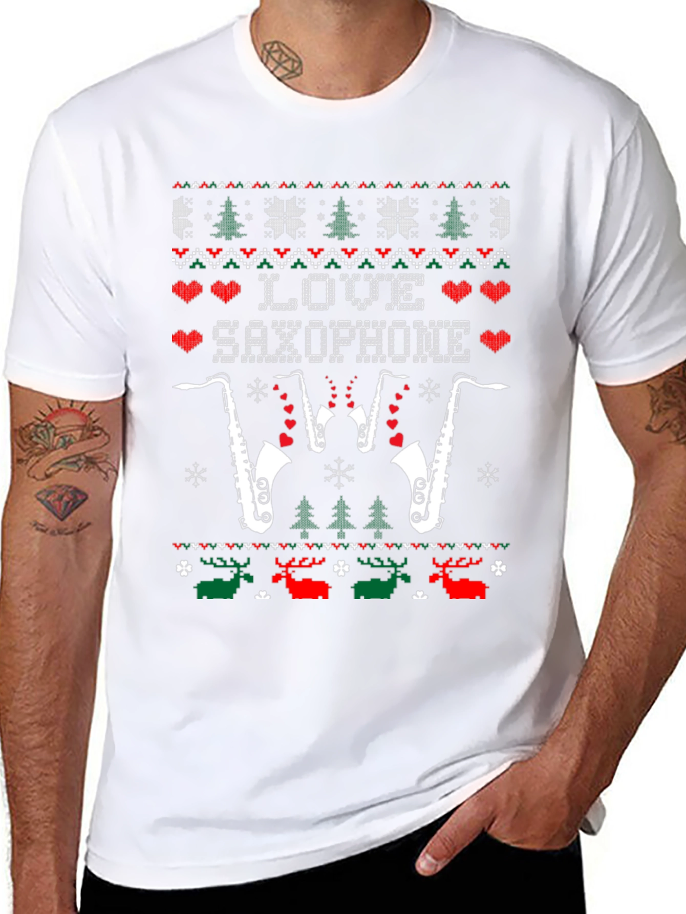 Love Saxophone Ugly Christmas Sweater T-Shirt