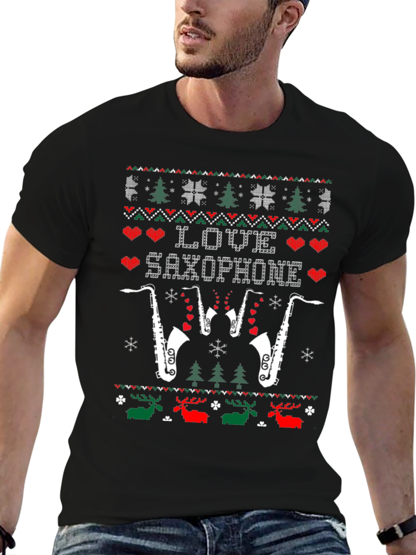 Love Saxophone Ugly Christmas Sweater T-Shirt