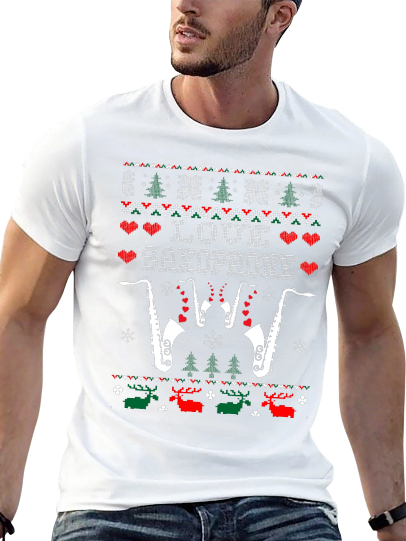Love Saxophone Ugly Christmas Sweater T-Shirt