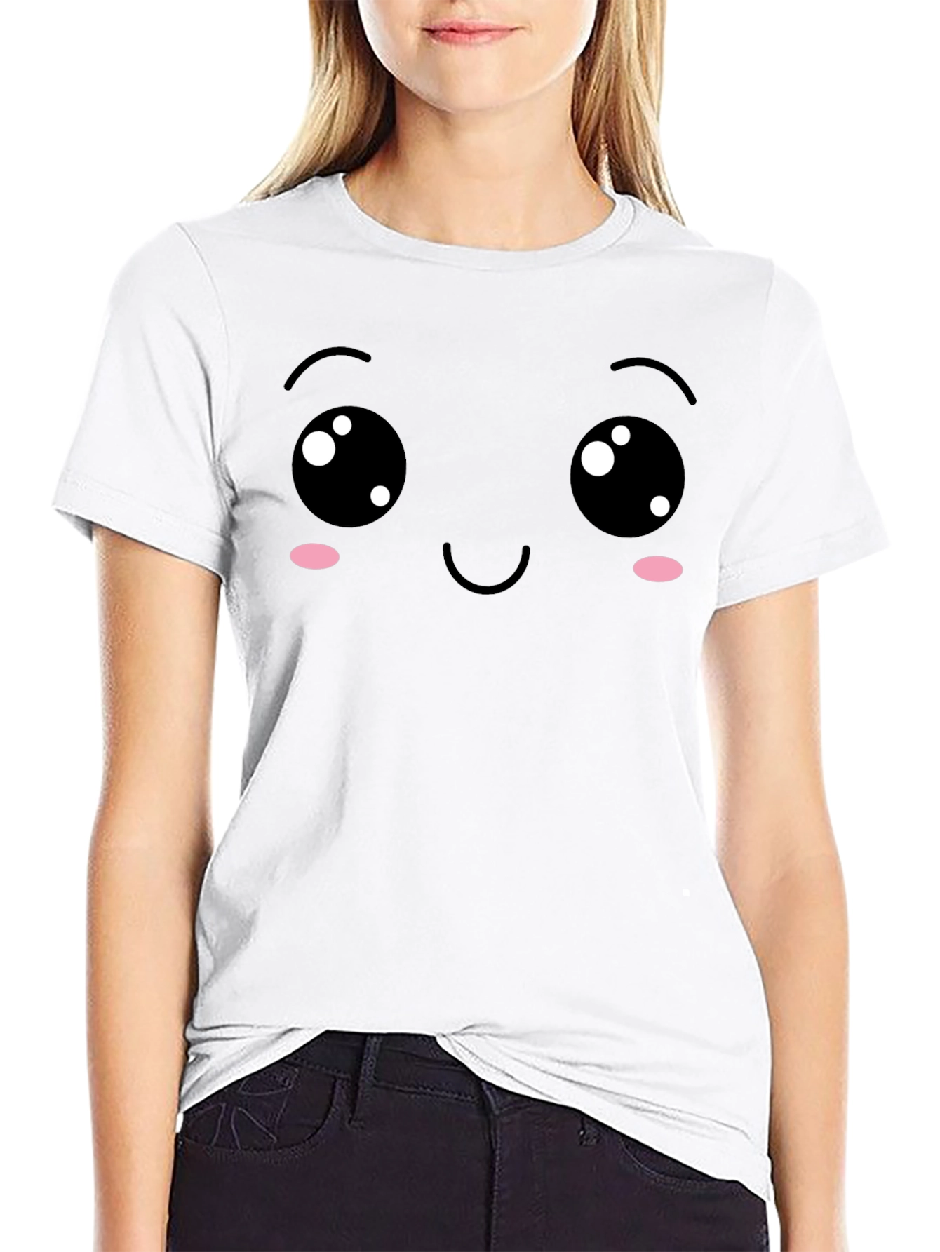 Cute Kawaii Face Black T-Shirt