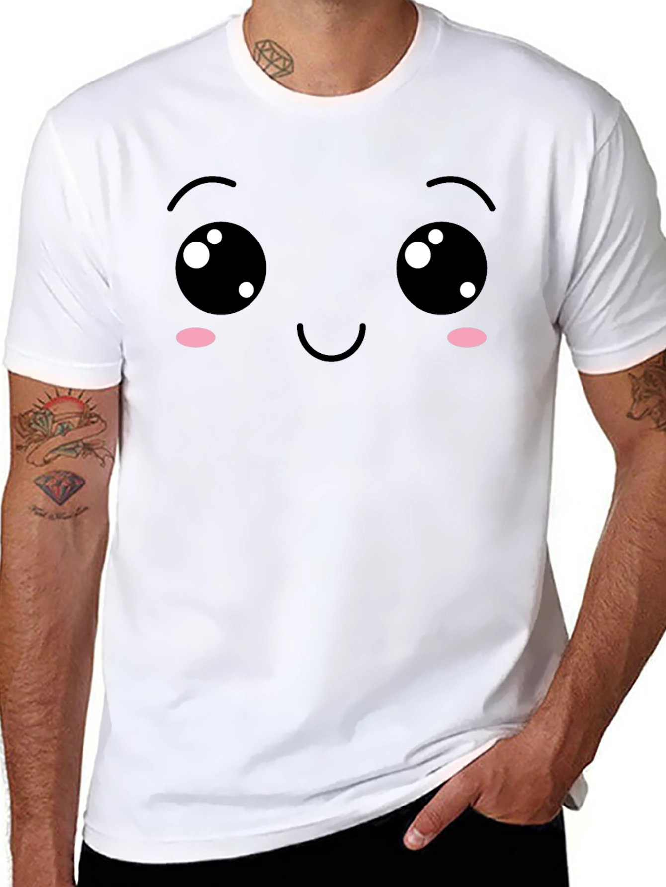 Cute Kawaii Face Black T-Shirt
