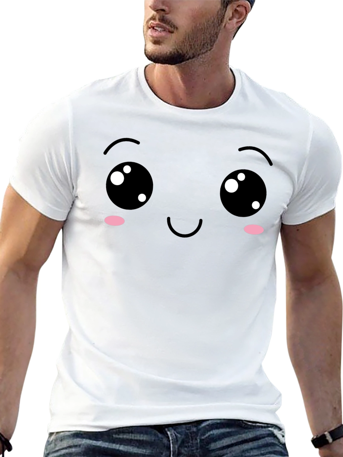 Cute Kawaii Face Black T-Shirt