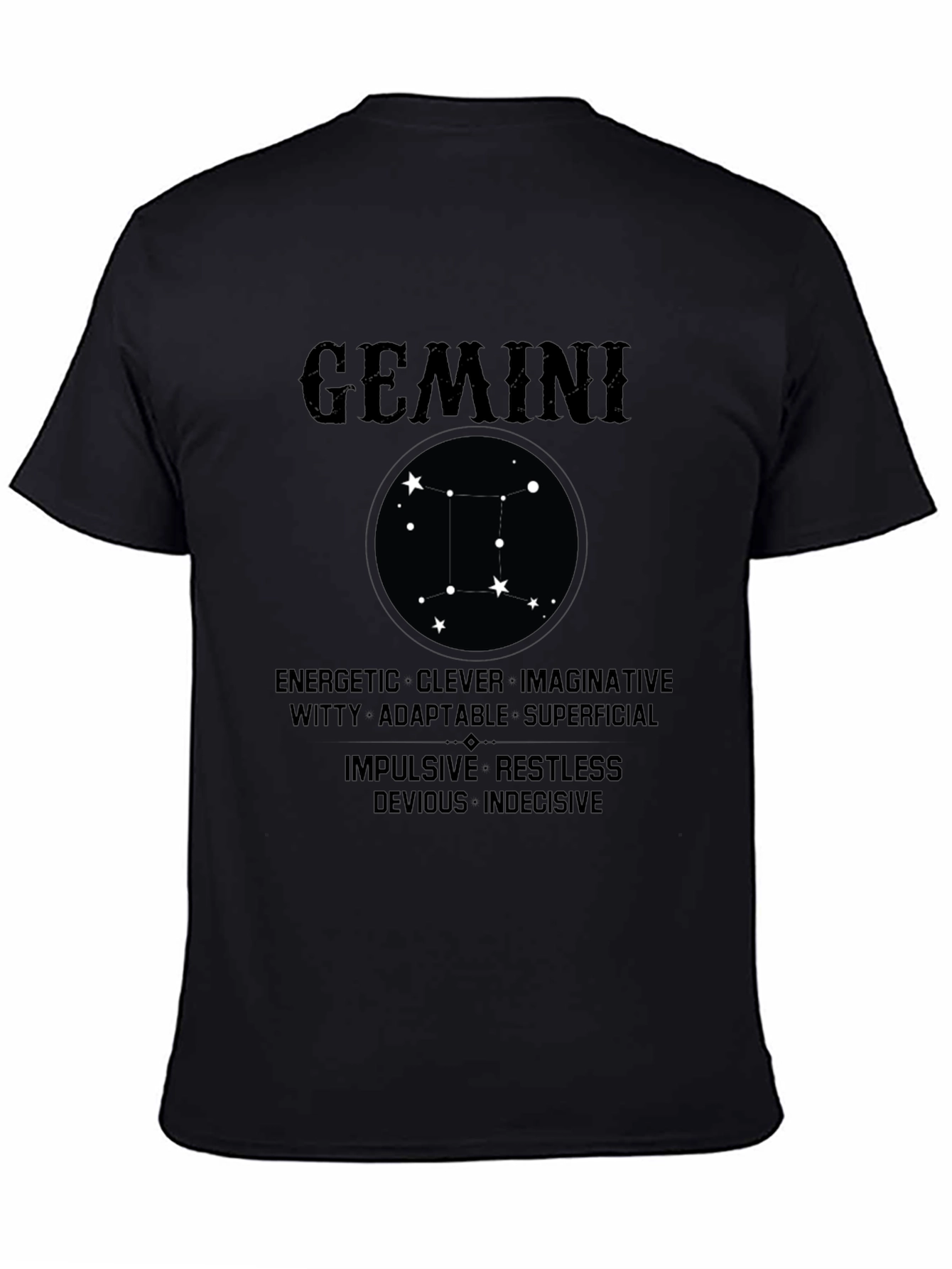 Gemini Zodiac Black T-Shirt - Energetic Clever Design
