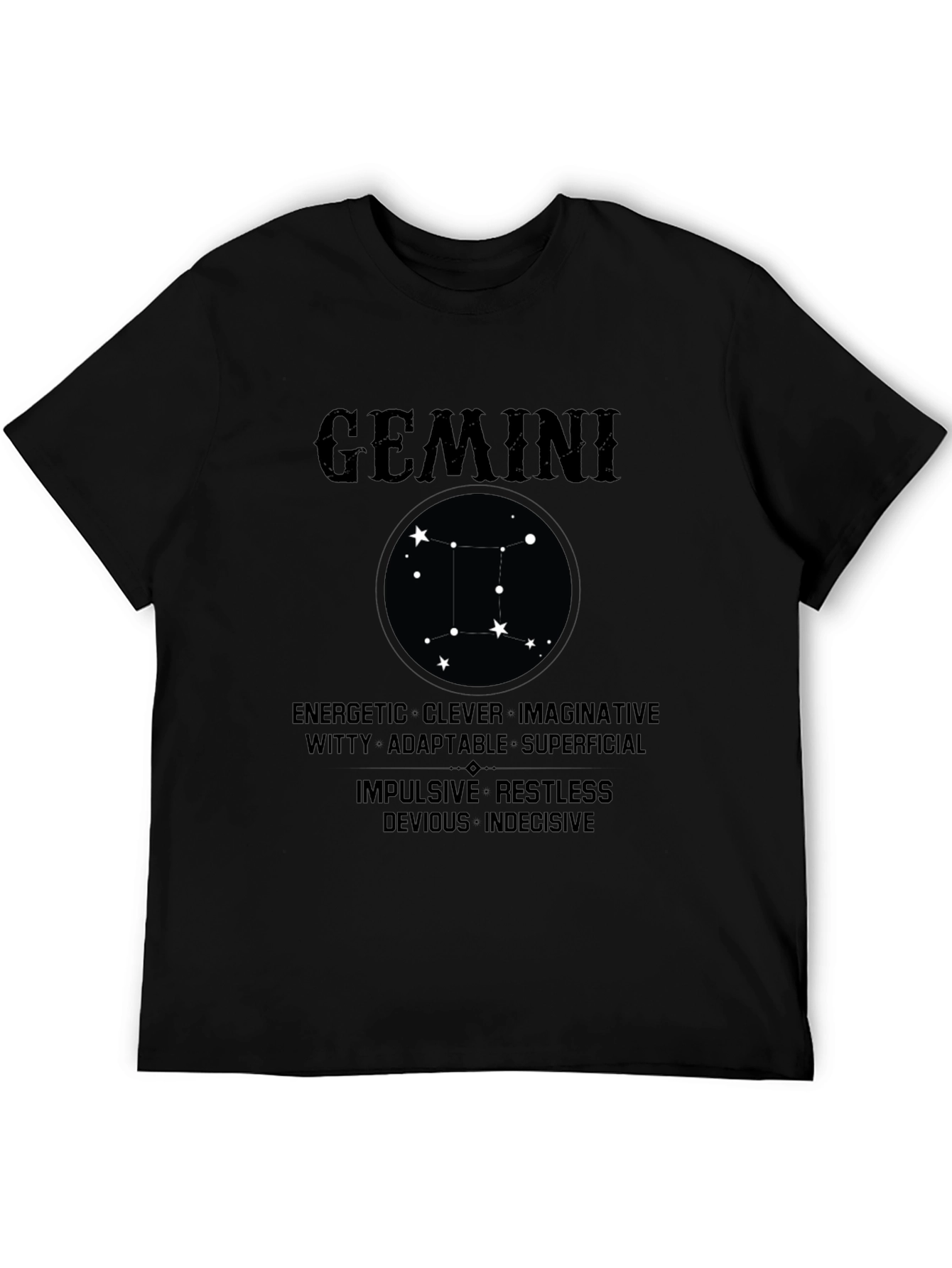 Gemini Zodiac Black T-Shirt - Energetic Clever Design