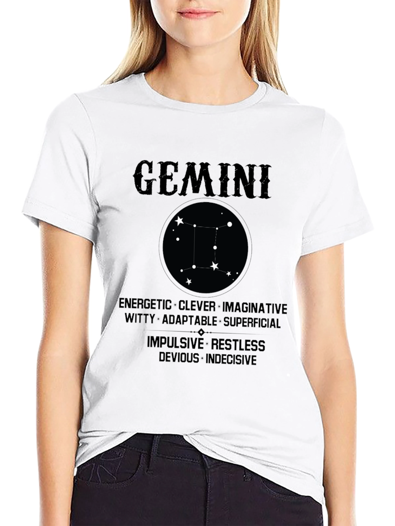 Gemini Zodiac Black T-Shirt - Energetic Clever Design