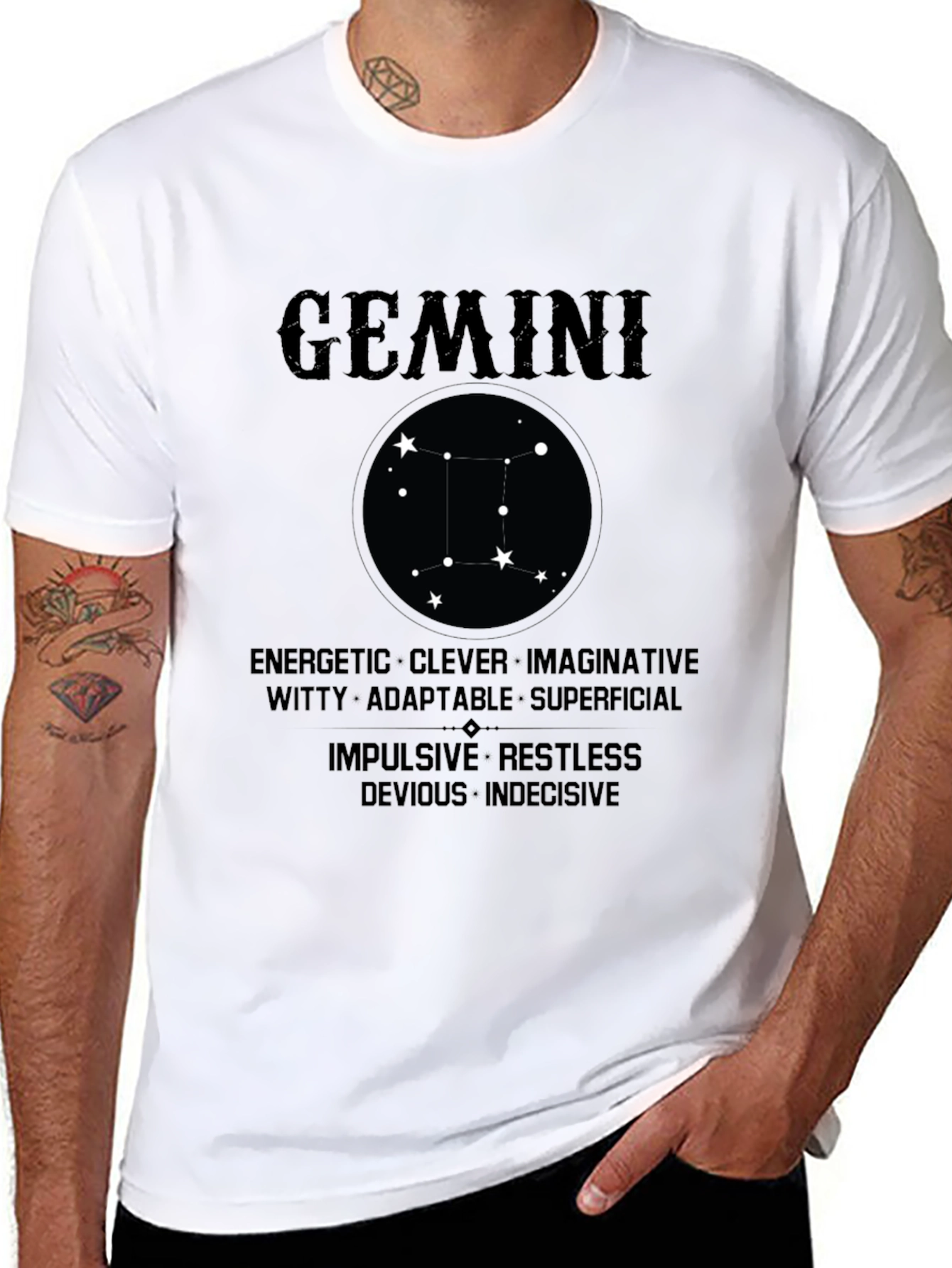 Gemini Zodiac Black T-Shirt - Energetic Clever Design