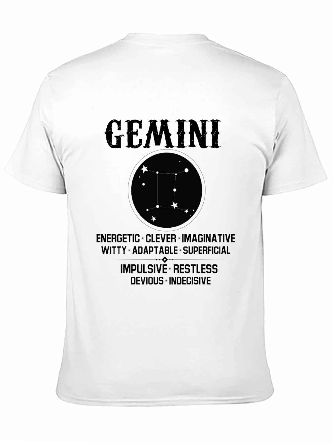 Gemini Zodiac Black T-Shirt - Energetic Clever Design