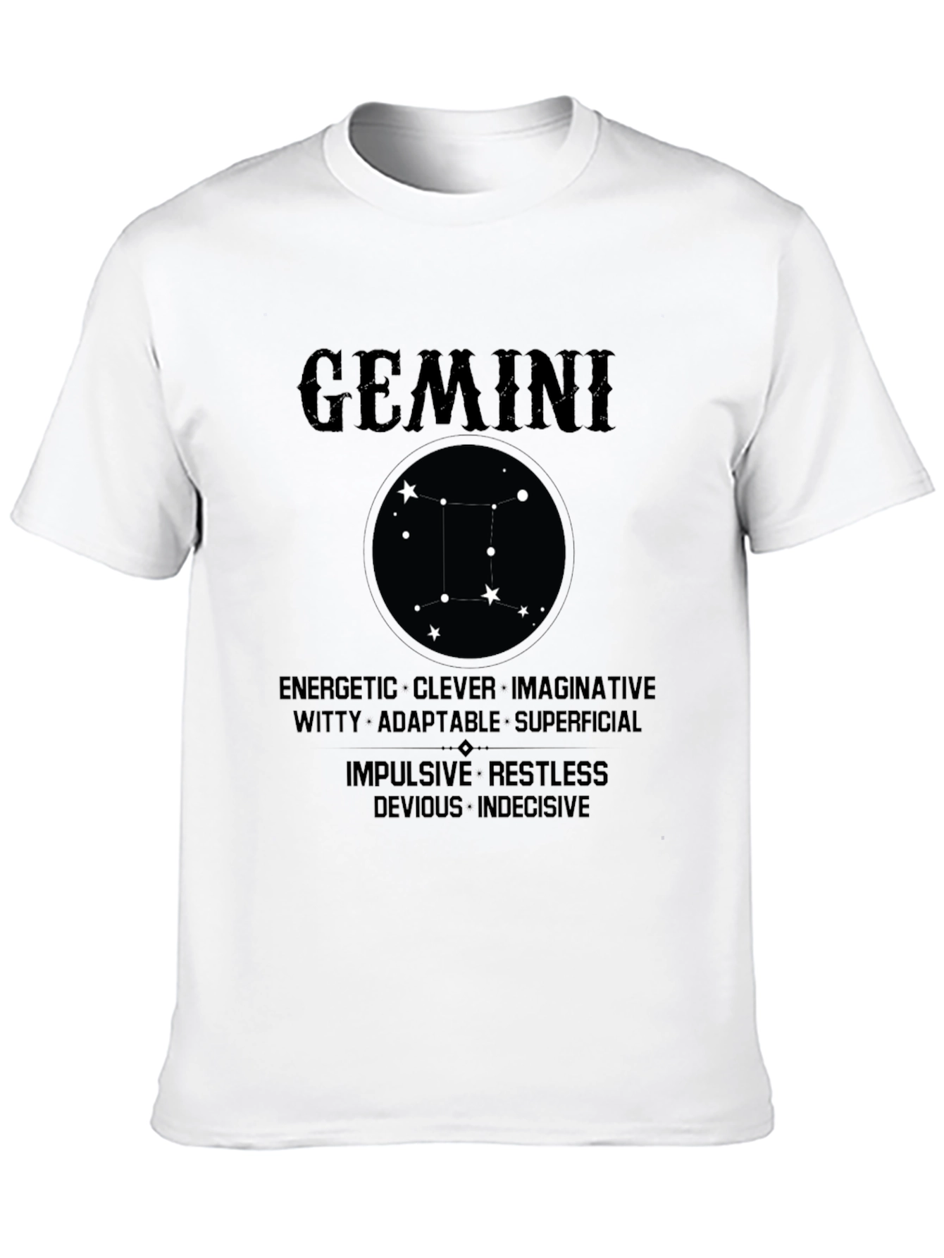 Gemini Zodiac Black T-Shirt - Energetic Clever Design