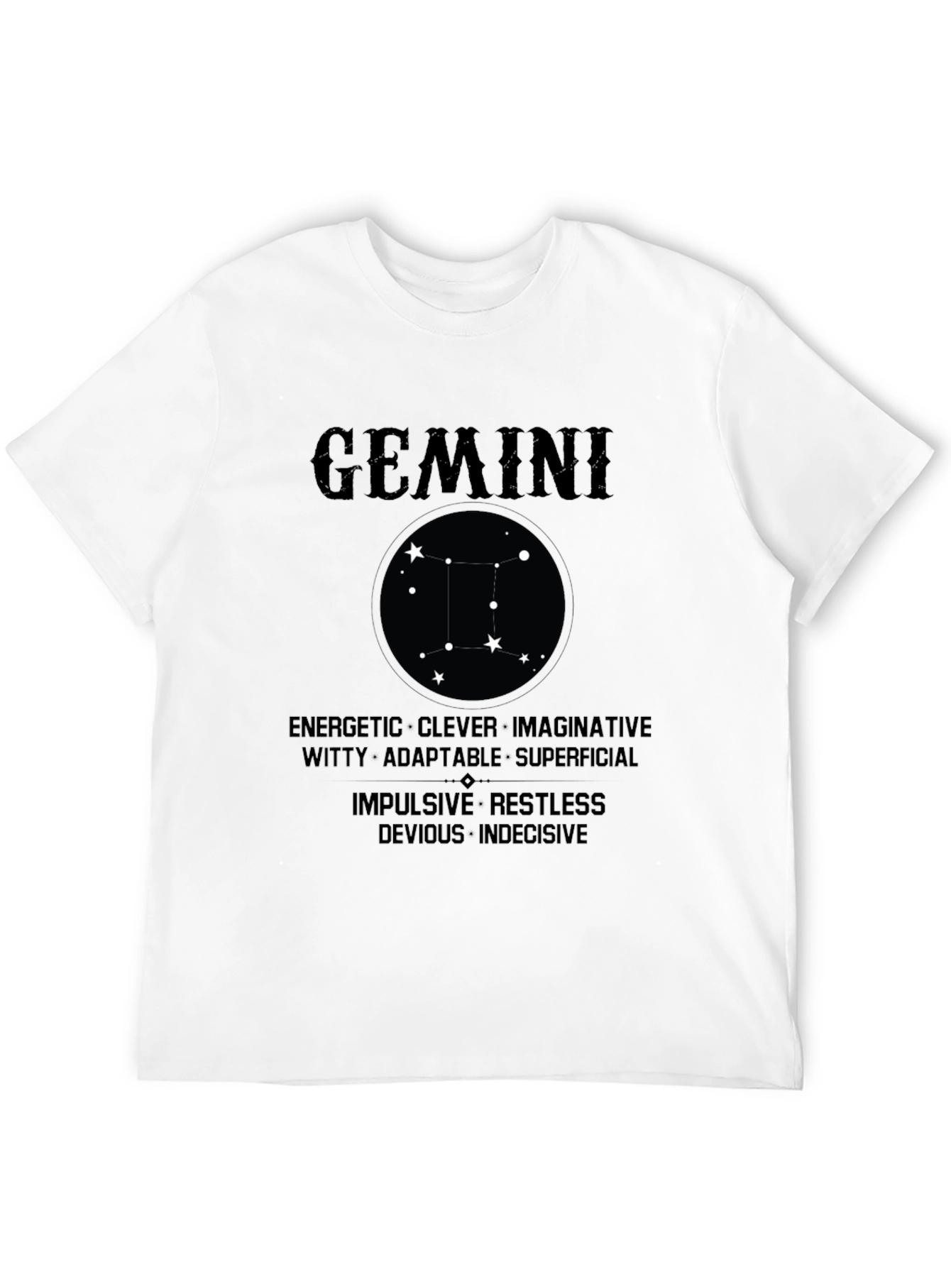 Gemini Zodiac Black T-Shirt - Energetic Clever Design