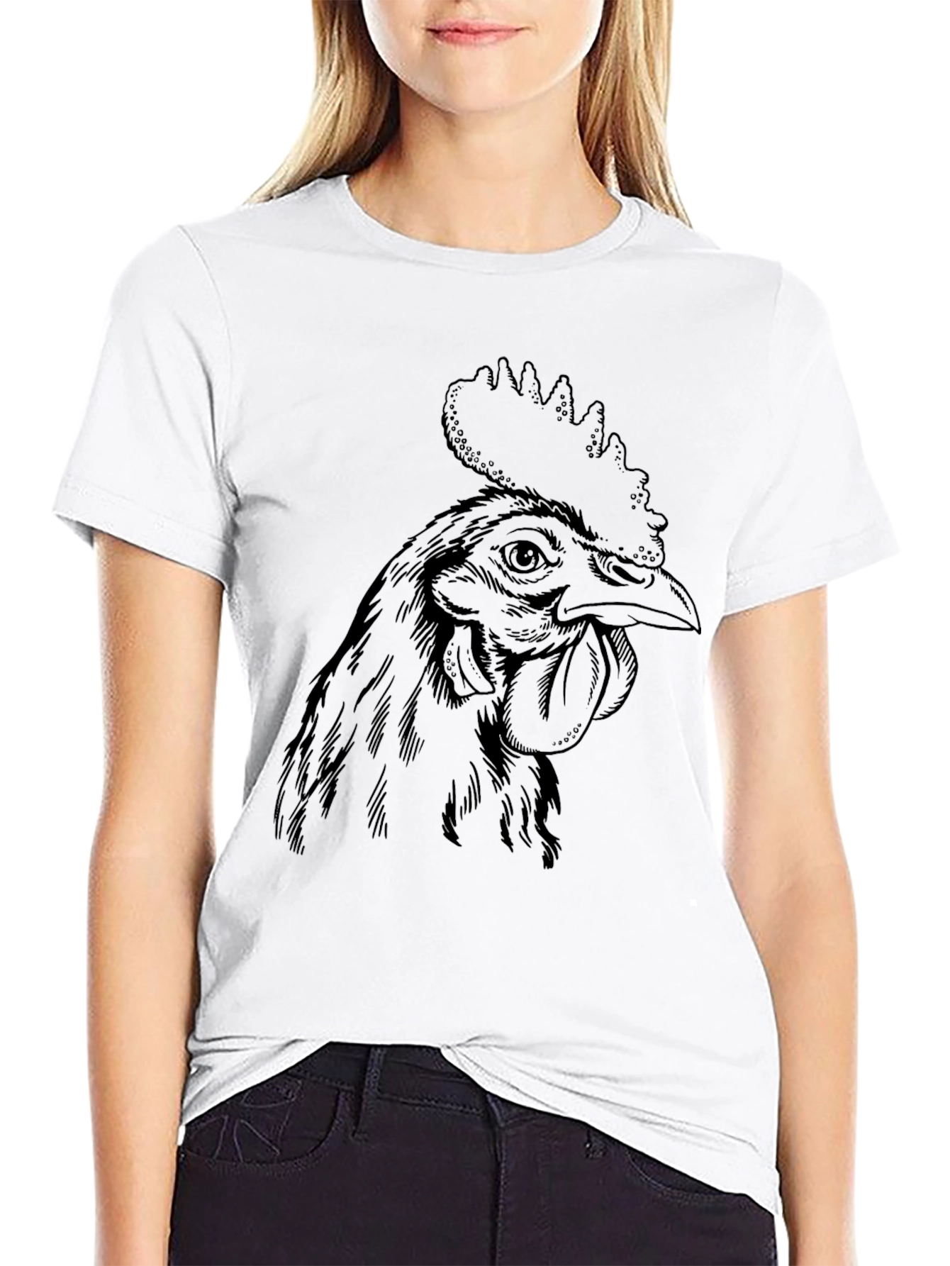 Rooster Graphic Tee - Black Cotton T-Shirt