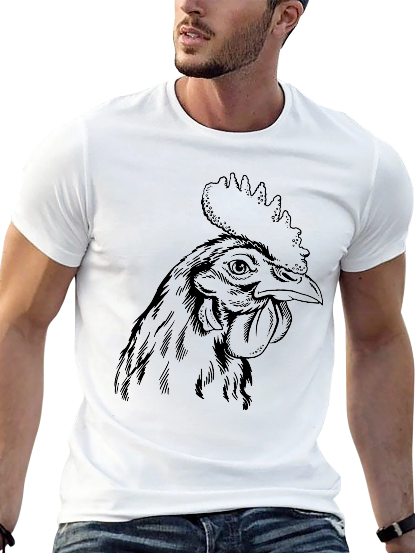 Rooster Graphic Tee - Black Cotton T-Shirt