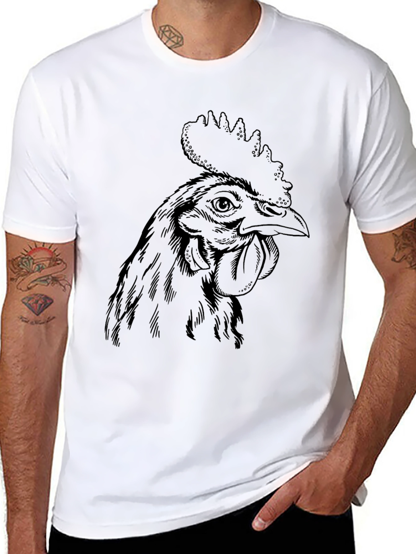 Rooster Graphic Tee - Black Cotton T-Shirt