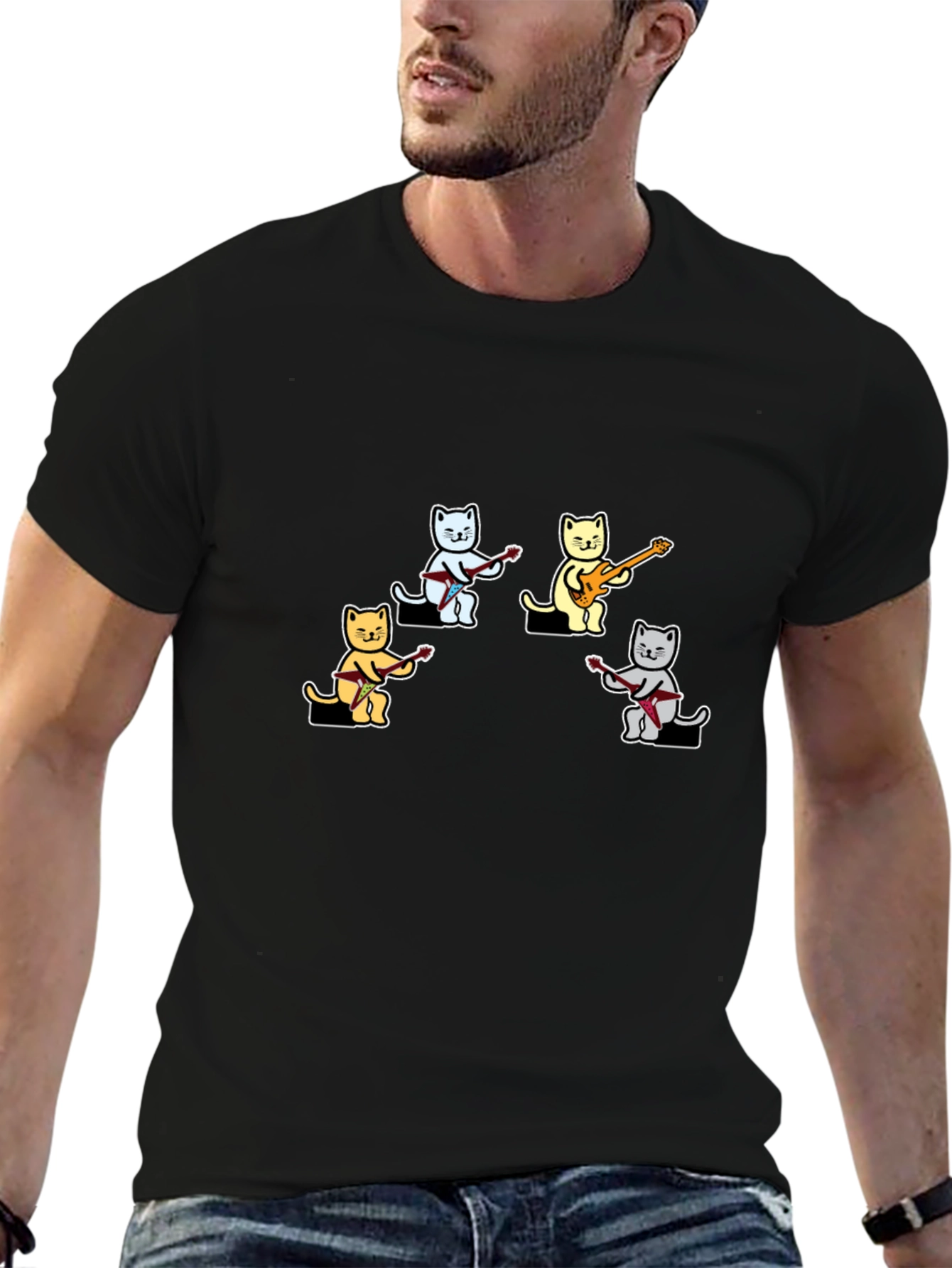 Cat Band Graphic T-Shirt - Cool Music Lover Tee