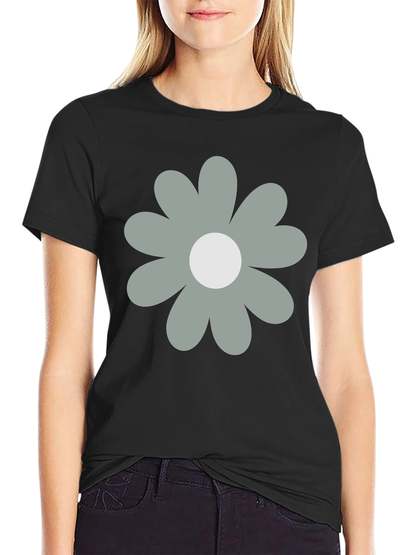 Retro Flower Graphic Black T-Shirt