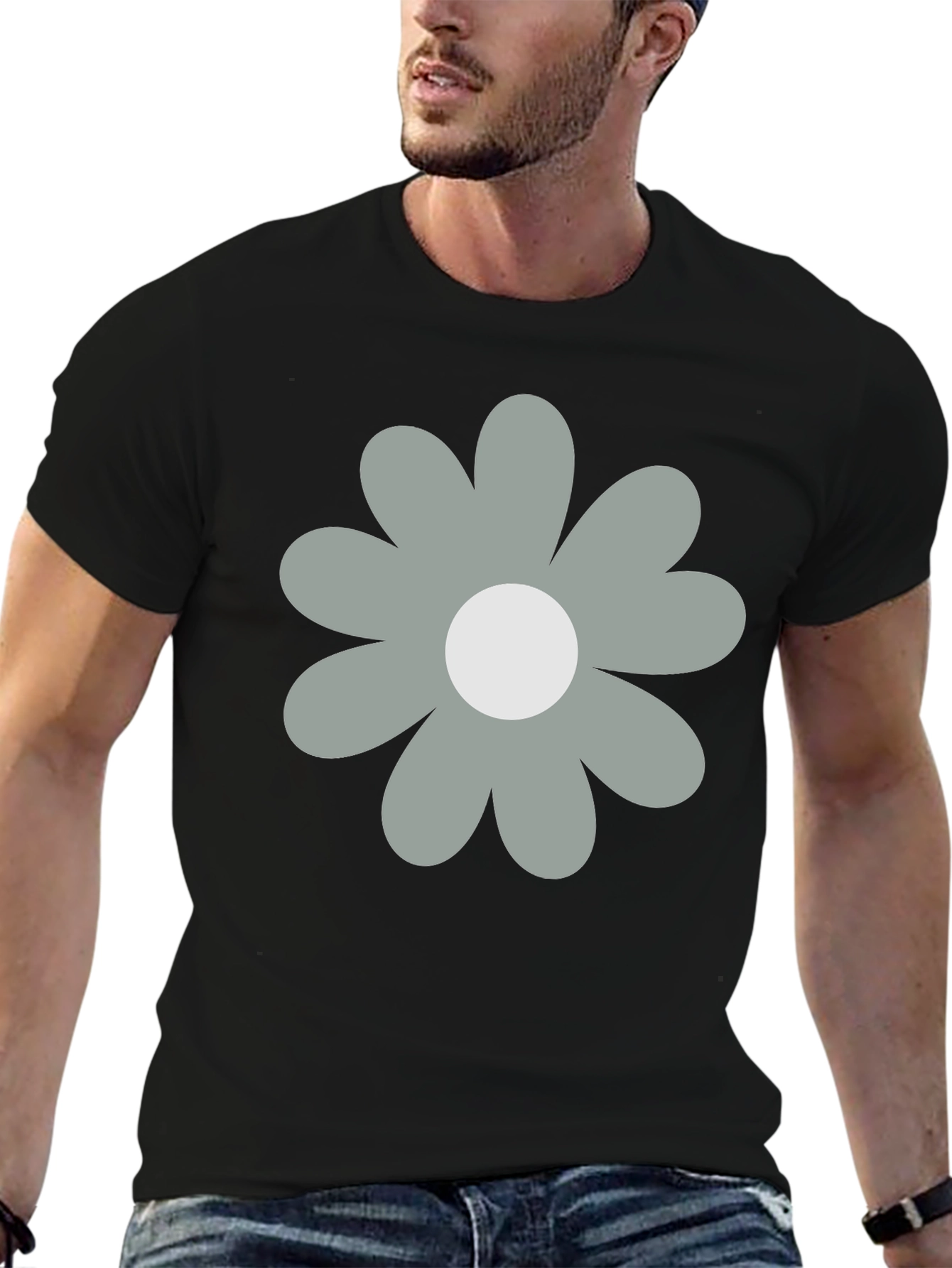 Retro Flower Graphic Black T-Shirt