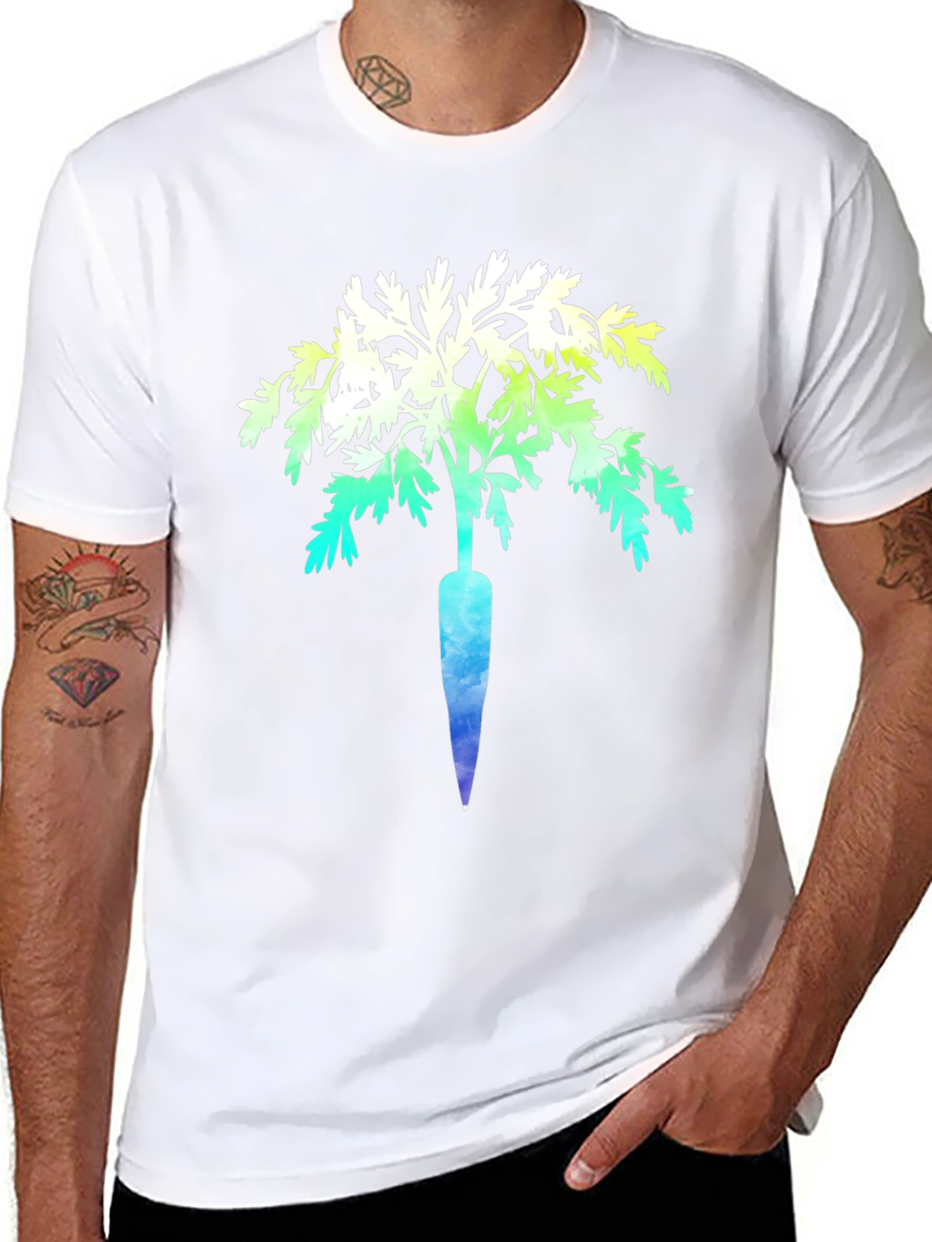 Unique Carrot Tree Graphic Print Black T-Shirt