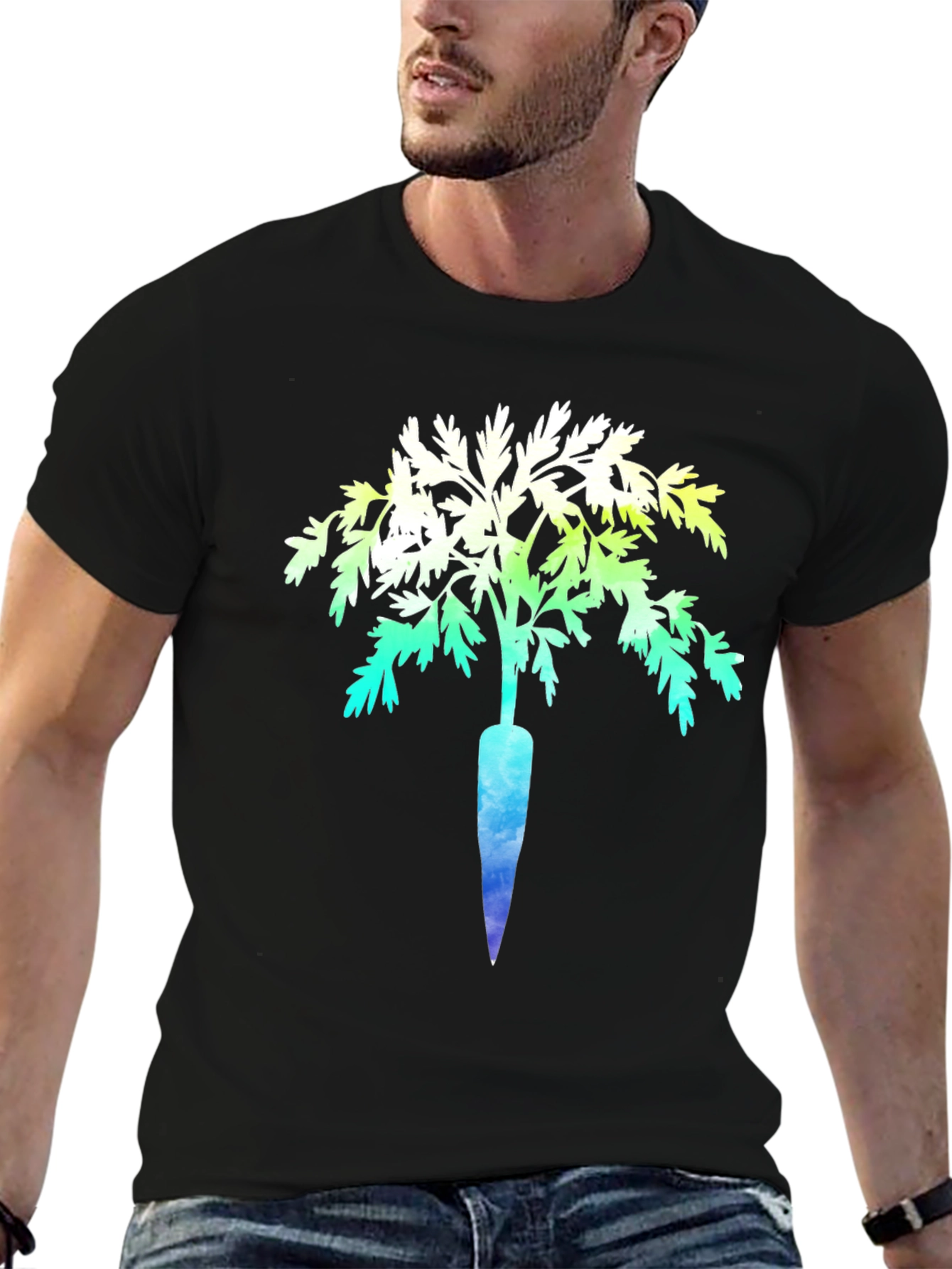 Unique Carrot Tree Graphic Print Black T-Shirt