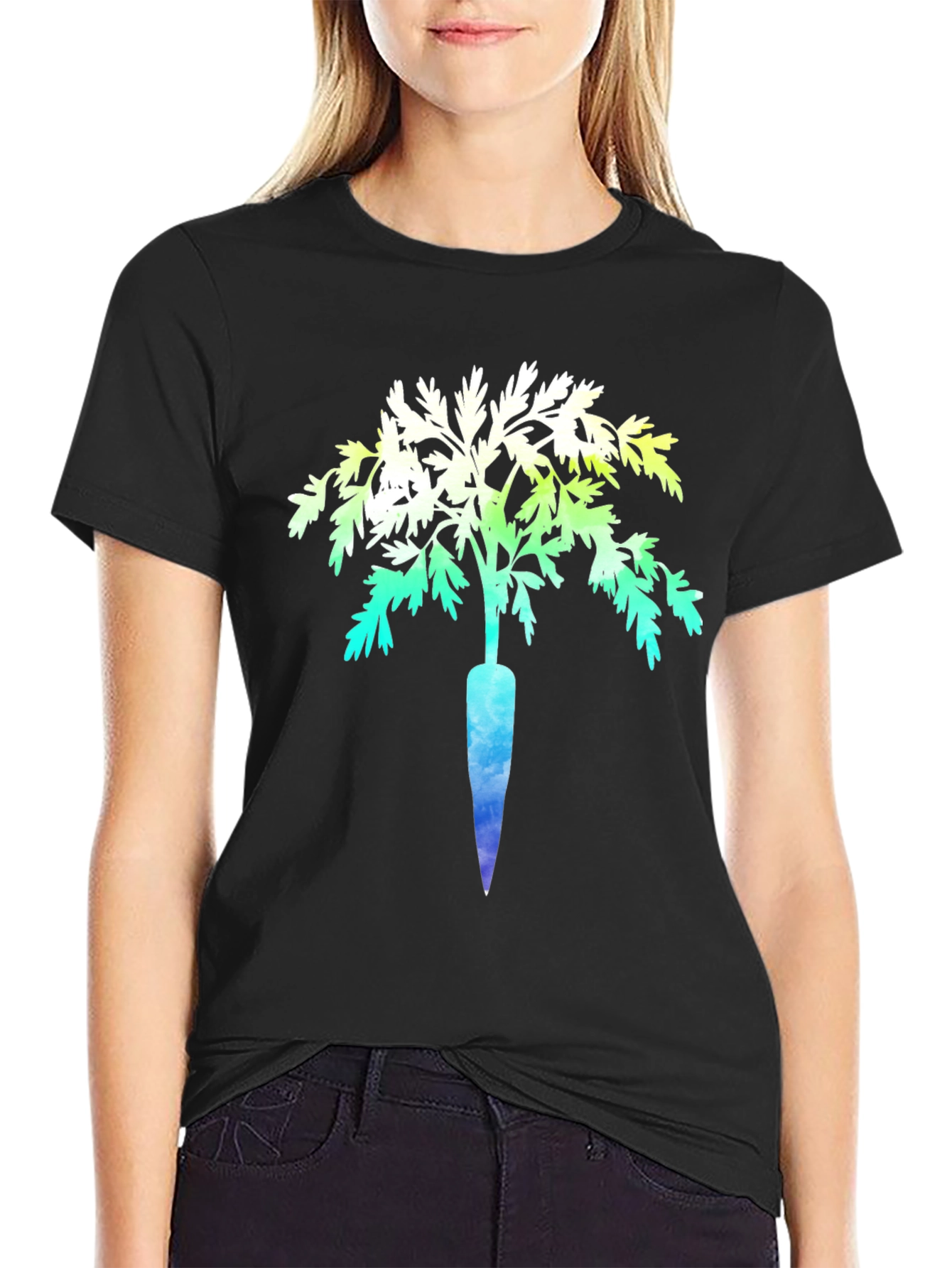 Unique Carrot Tree Graphic Print Black T-Shirt