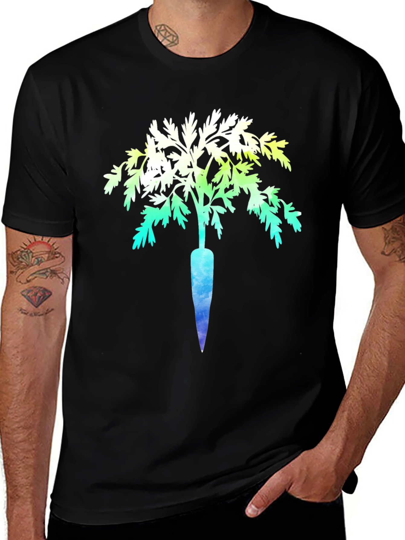 Unique Carrot Tree Graphic Print Black T-Shirt