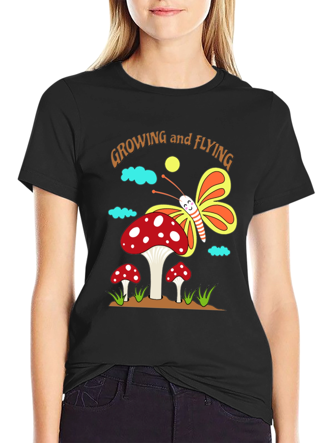 Growing and Flying Mushroom Butterfly T-Shirt