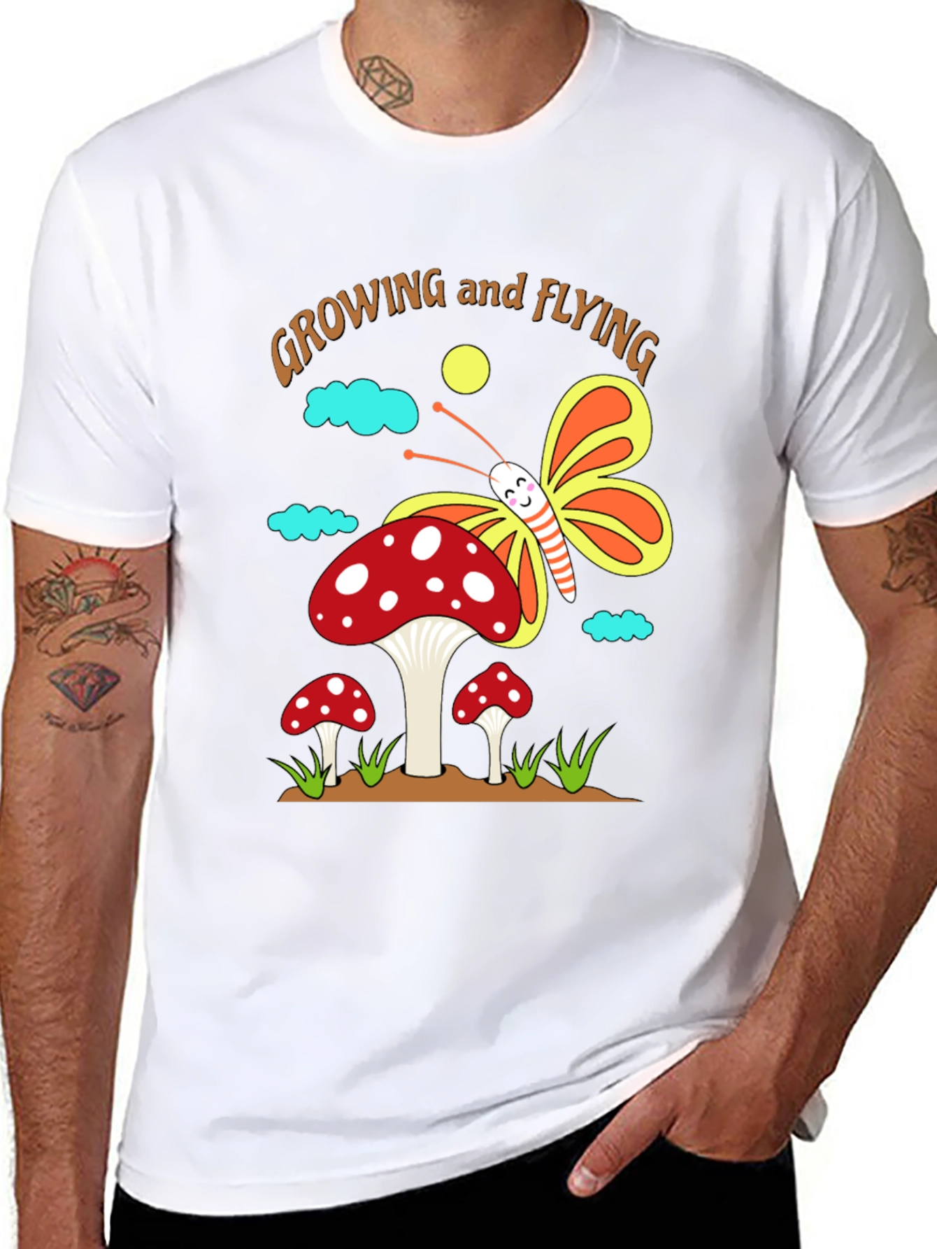 Growing and Flying Mushroom Butterfly T-Shirt
