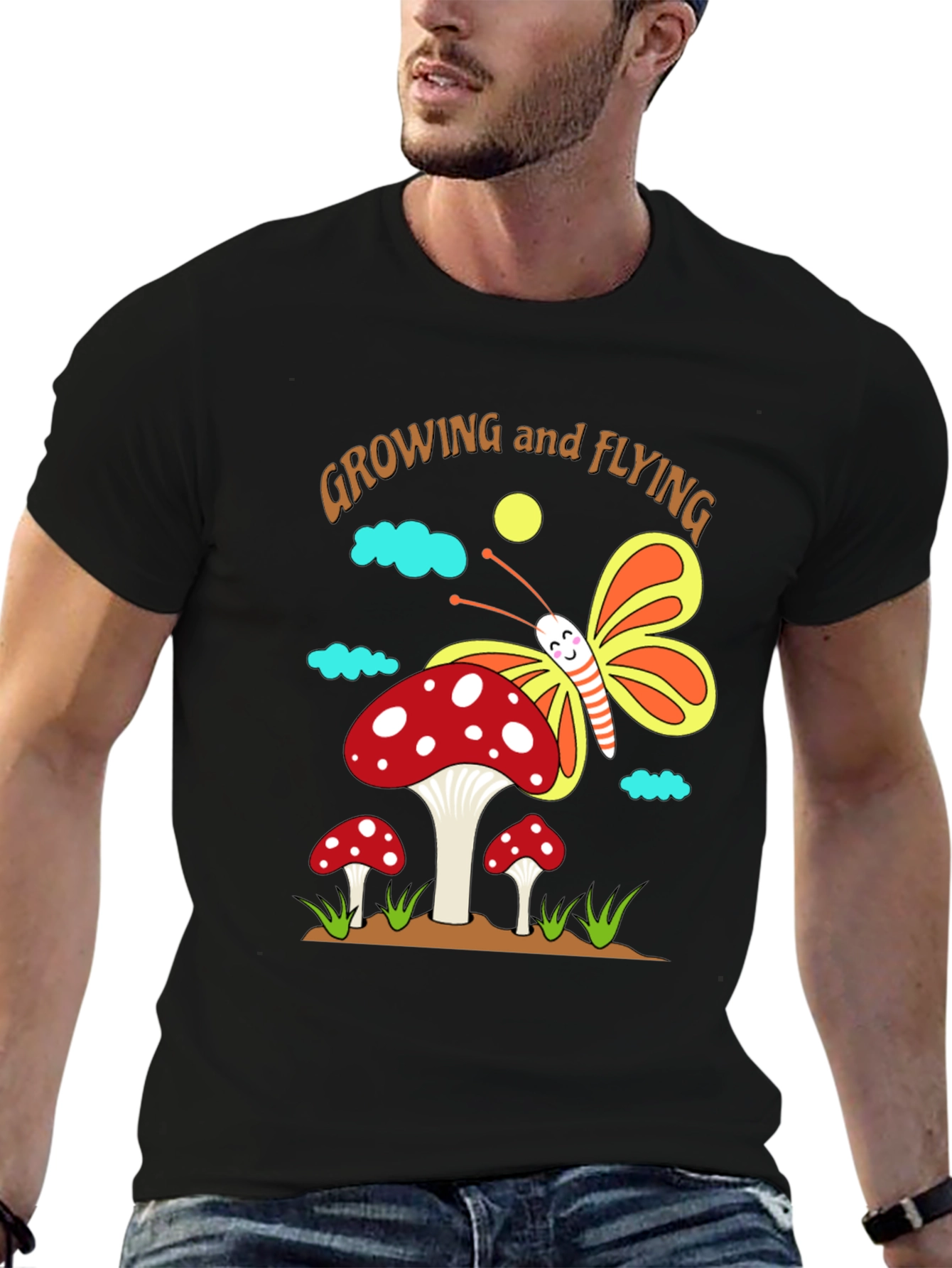 Growing and Flying Mushroom Butterfly T-Shirt