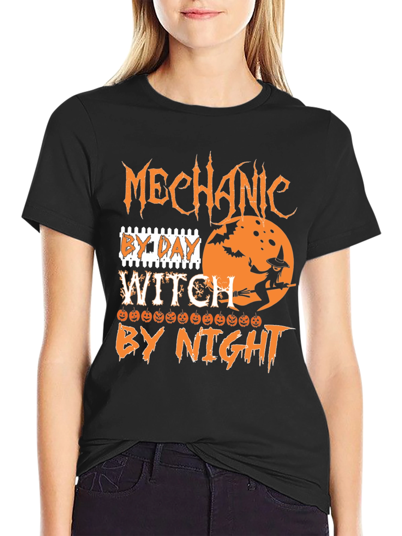 Mechanic By Day Witch By Night Halloween T-Shirt