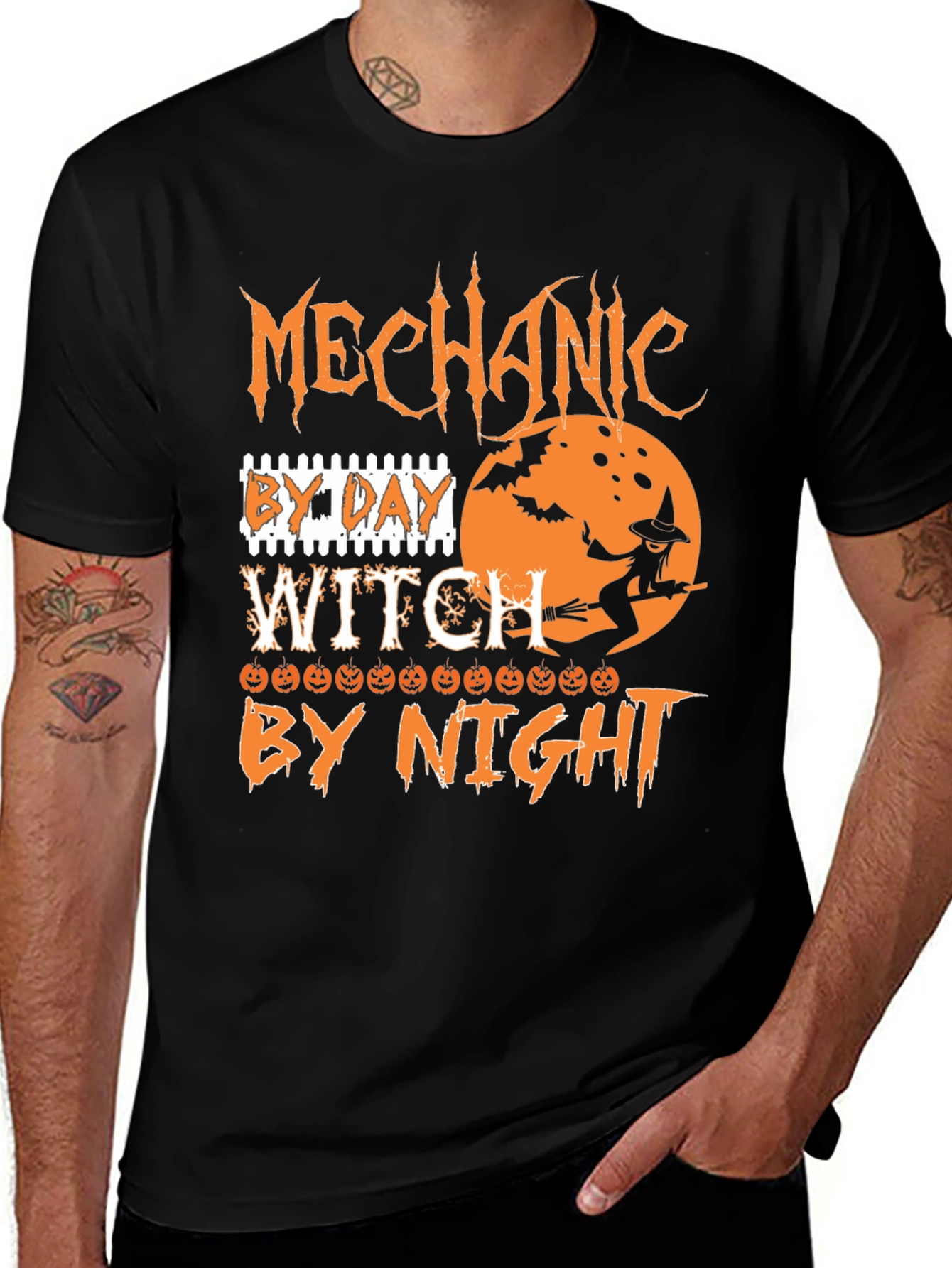 Mechanic By Day Witch By Night Halloween T-Shirt