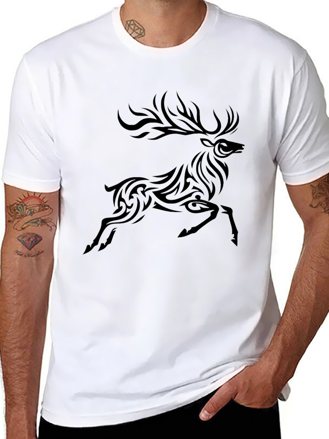 Tribal Deer Graphic Black T-Shirt