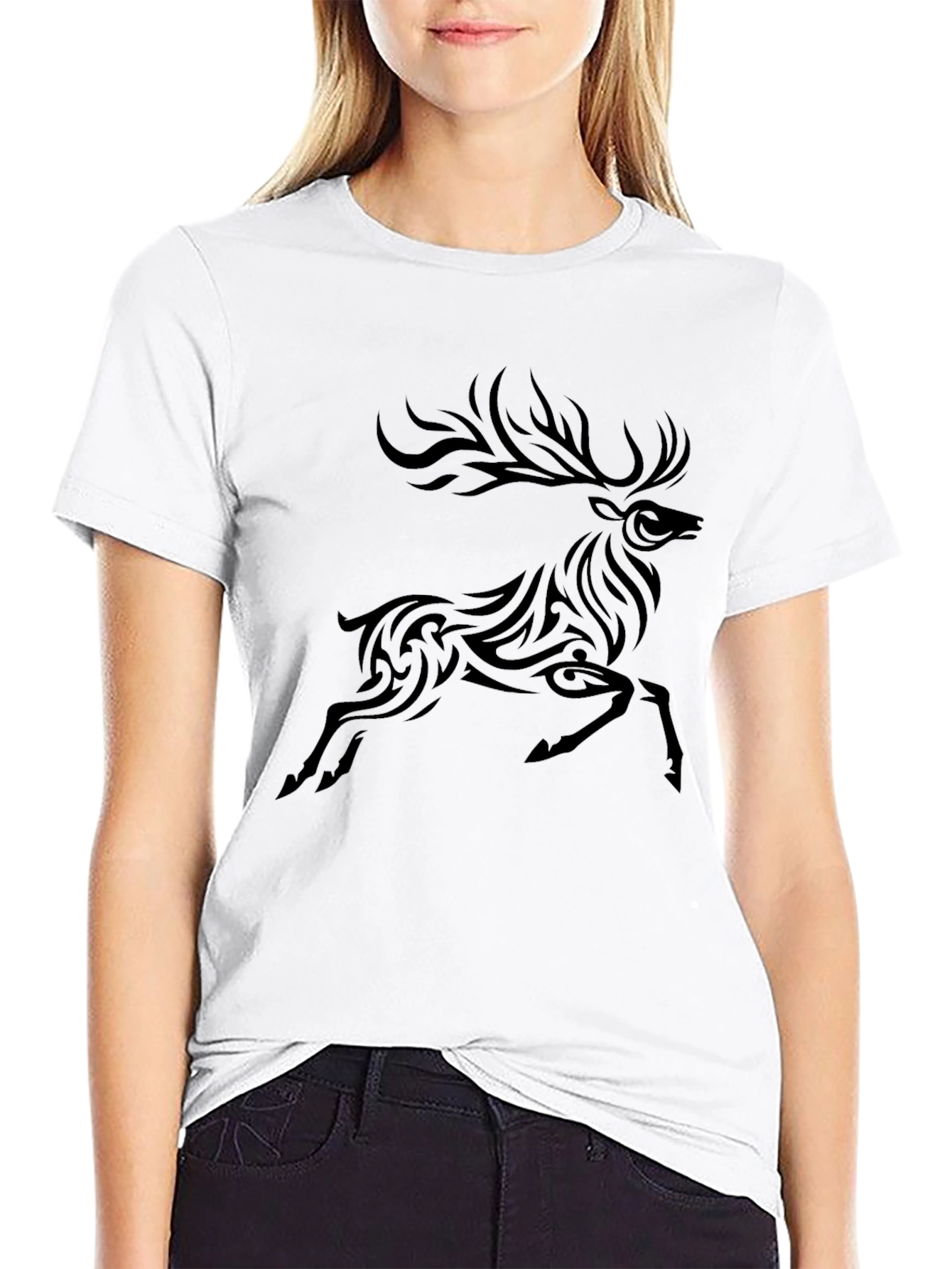 Tribal Deer Graphic Black T-Shirt