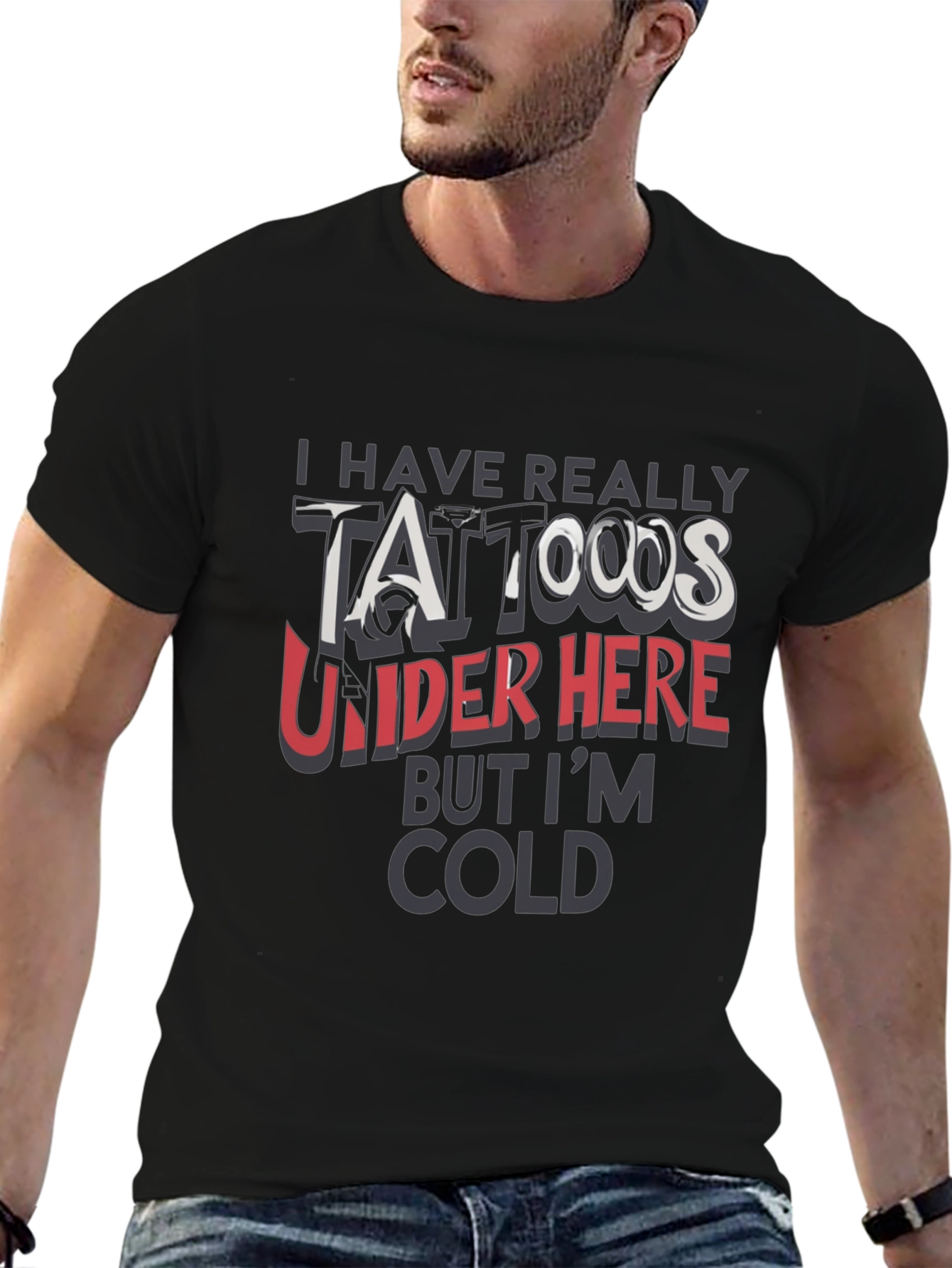 Funny Tattoo Graphic Print Black T-Shirt