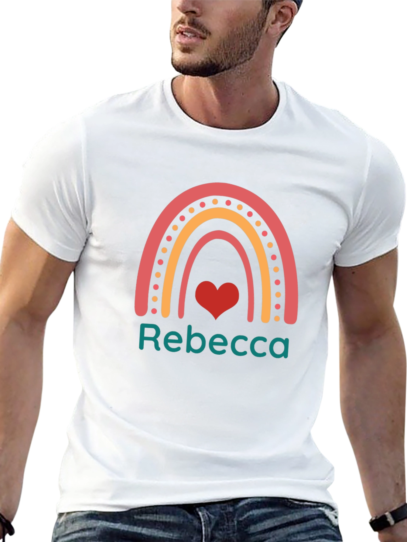 Rebecca Rainbow Heart Custom T-Shirt