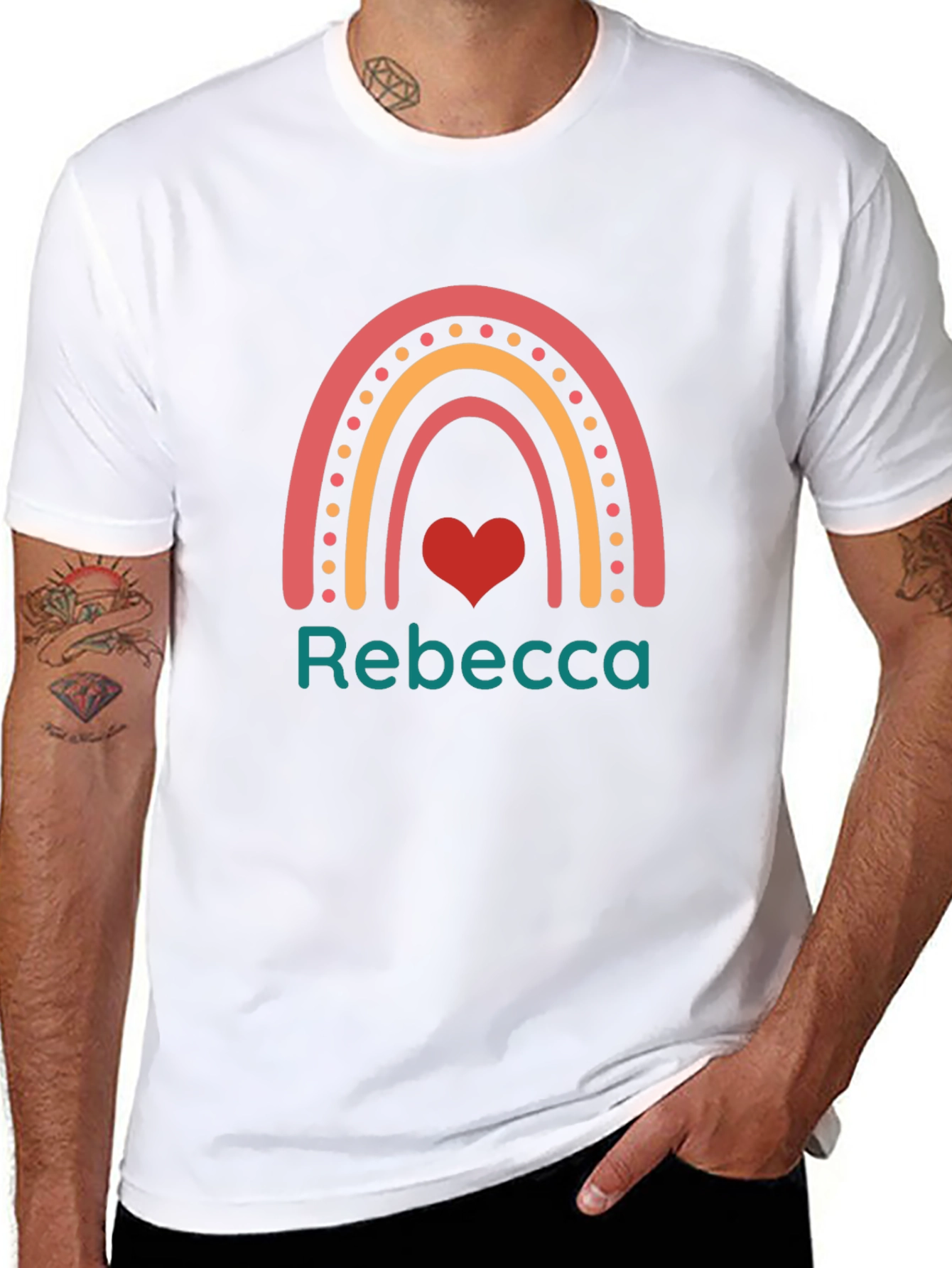 Rebecca Rainbow Heart Custom T-Shirt