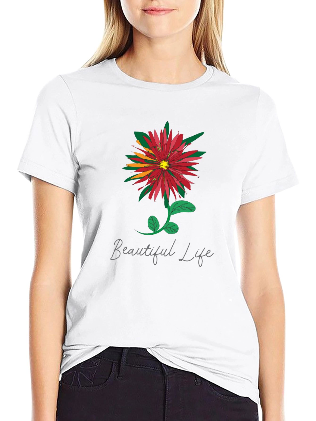 Beautiful Life Floral Graphic Tee - Black