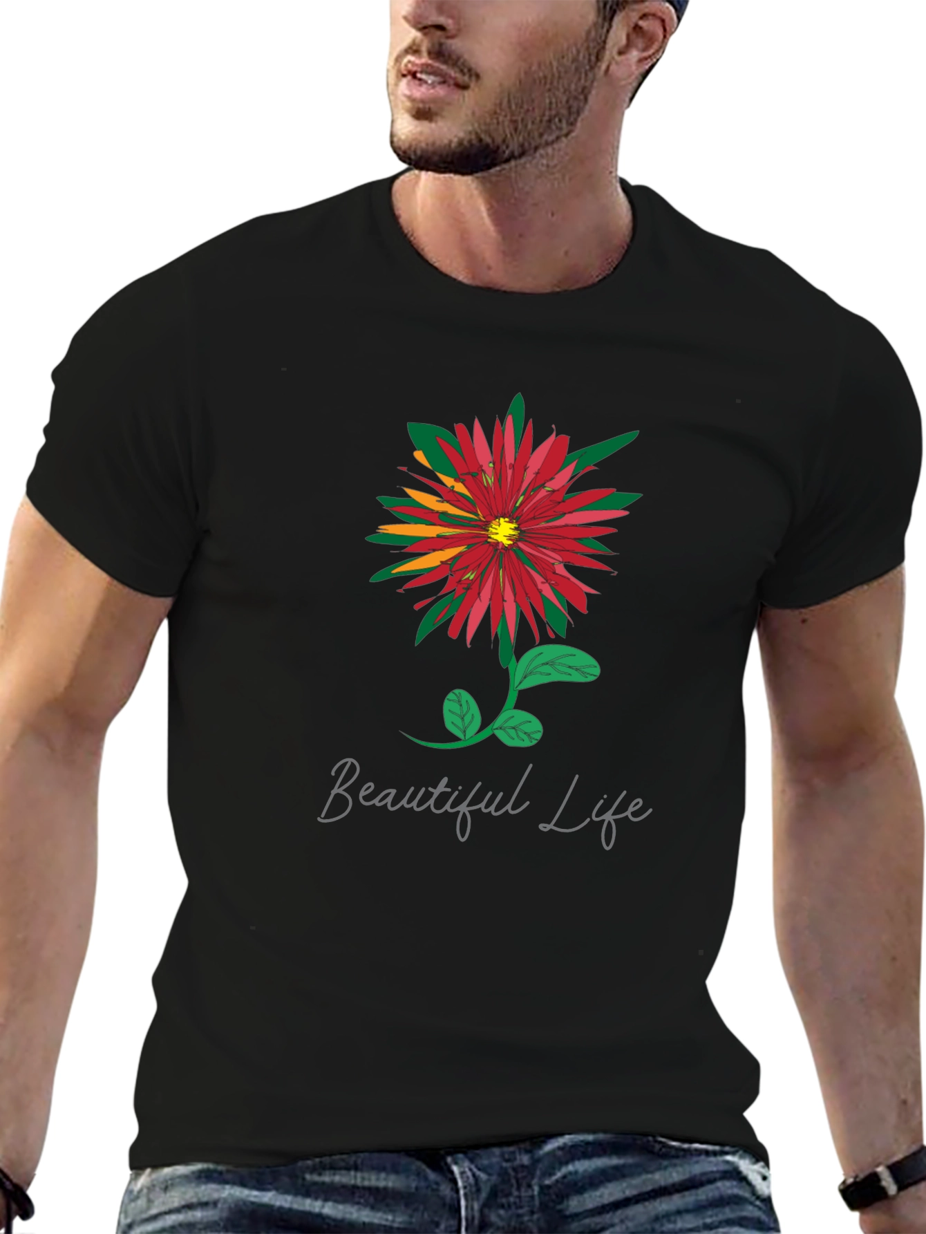 Beautiful Life Floral Graphic Tee - Black