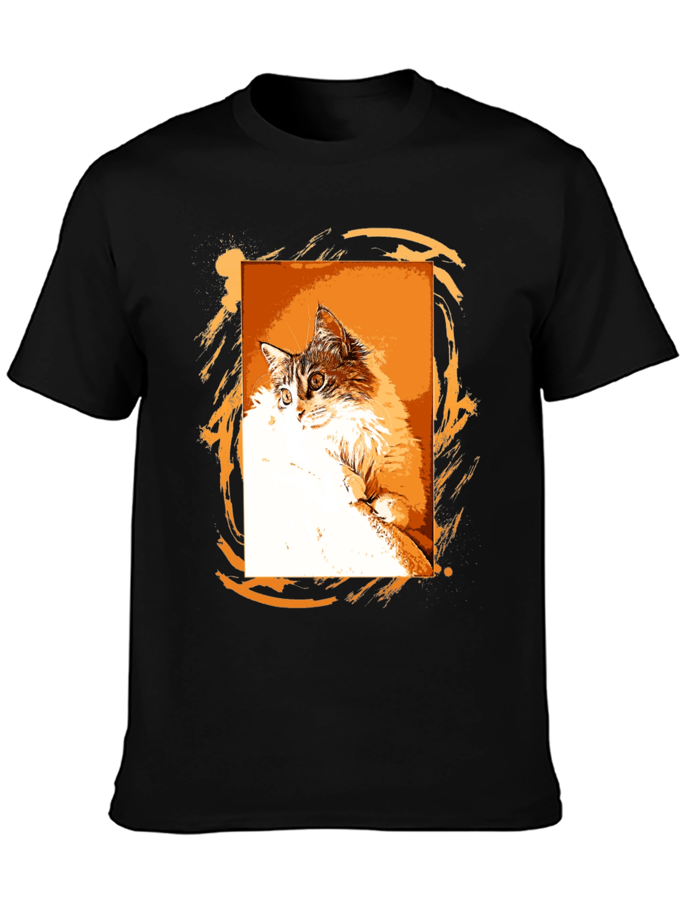Cat Graphic Print Black T-Shirt