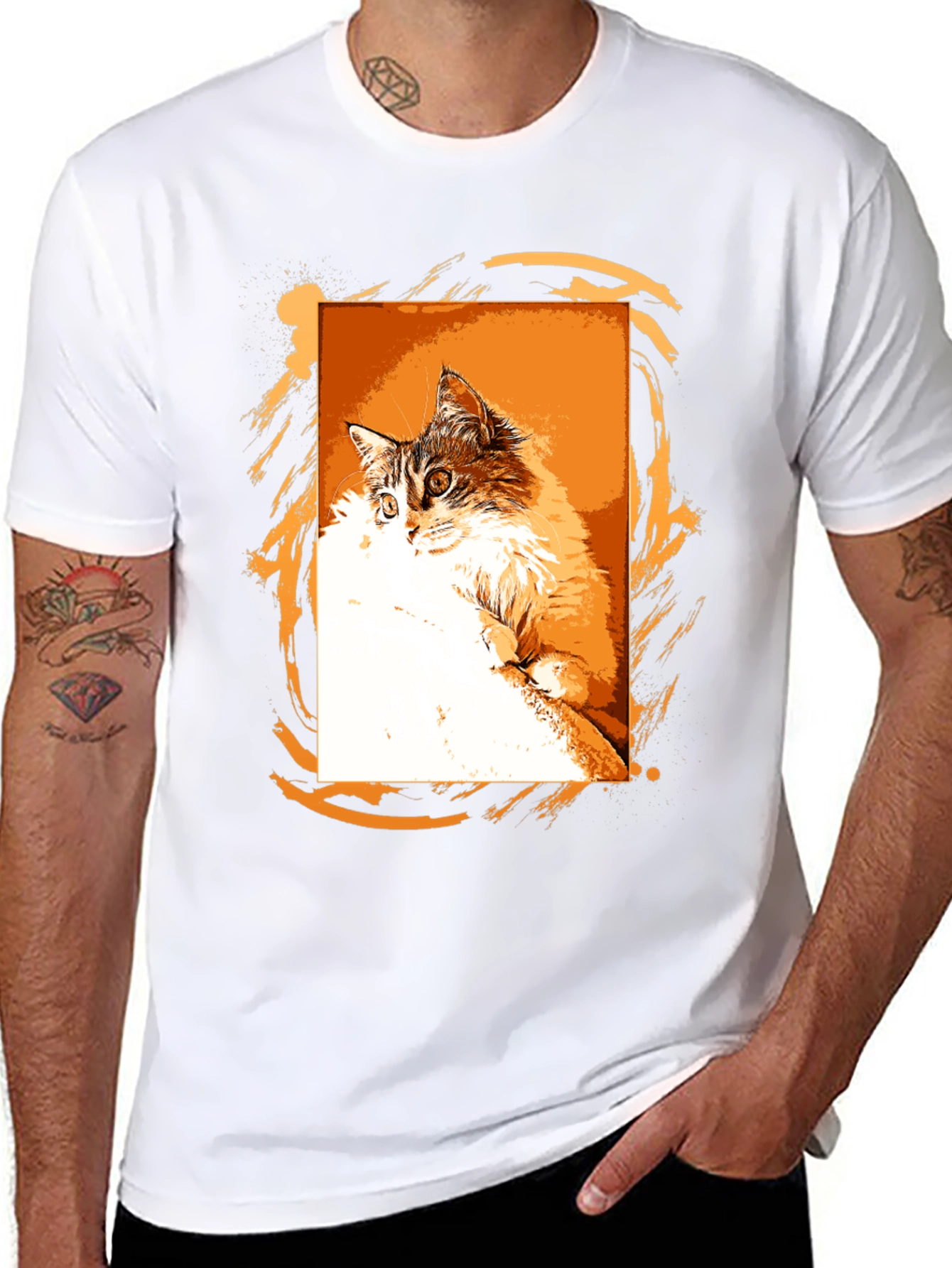 Cat Graphic Print Black T-Shirt